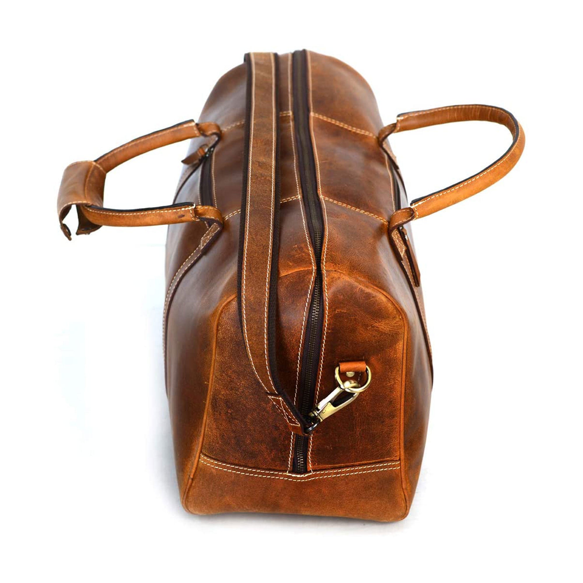 Leather Duffel Bag - Travel, Gym, Sports, Overnight, and Weekend Cabin Holdall by KomalC (Distressed Tan)