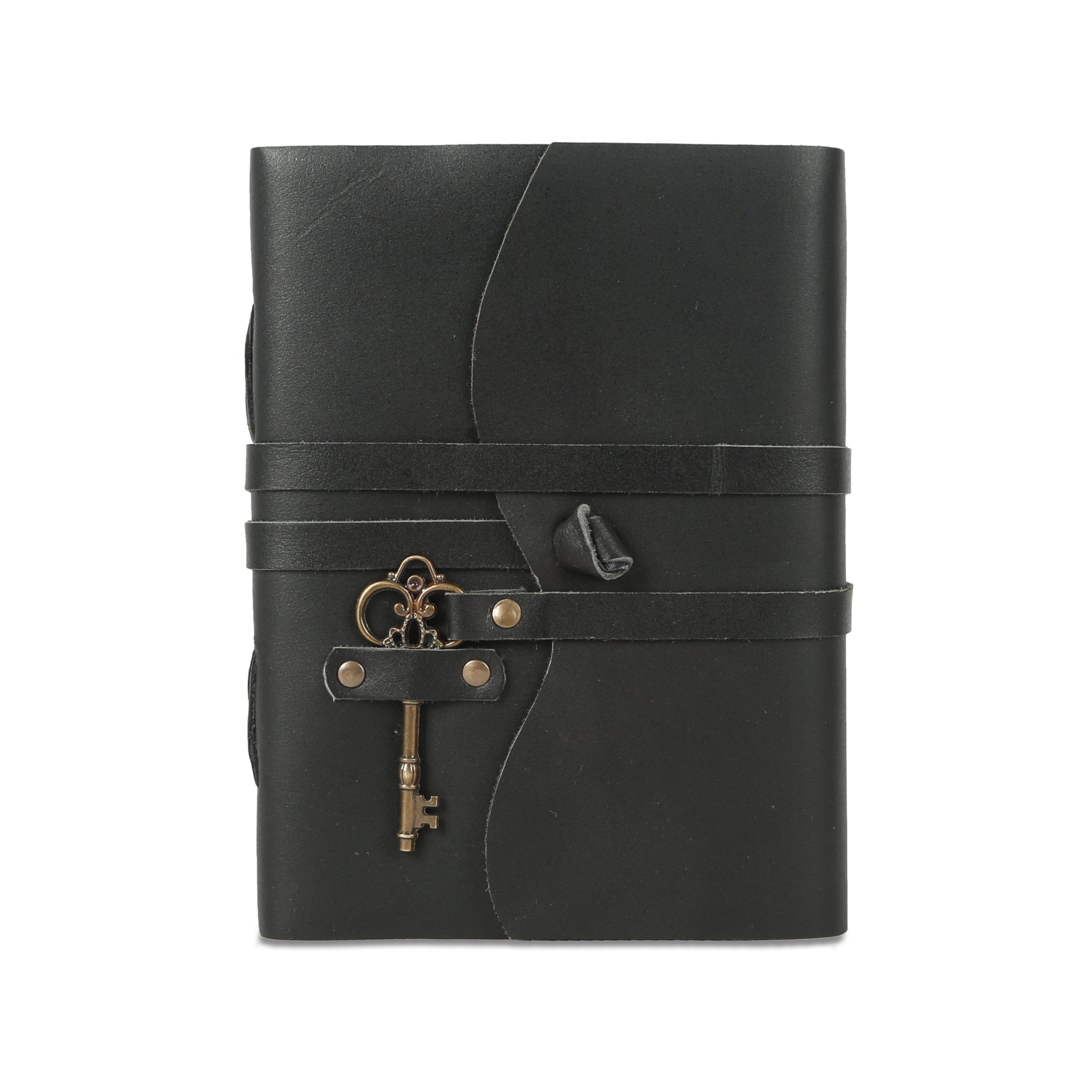 Leather Journal with unlined Deckle Edge Paper Vintage Key/ Handmade Writing Notebook Diary/ Bound Daily Notepad for Men & Women (Black)