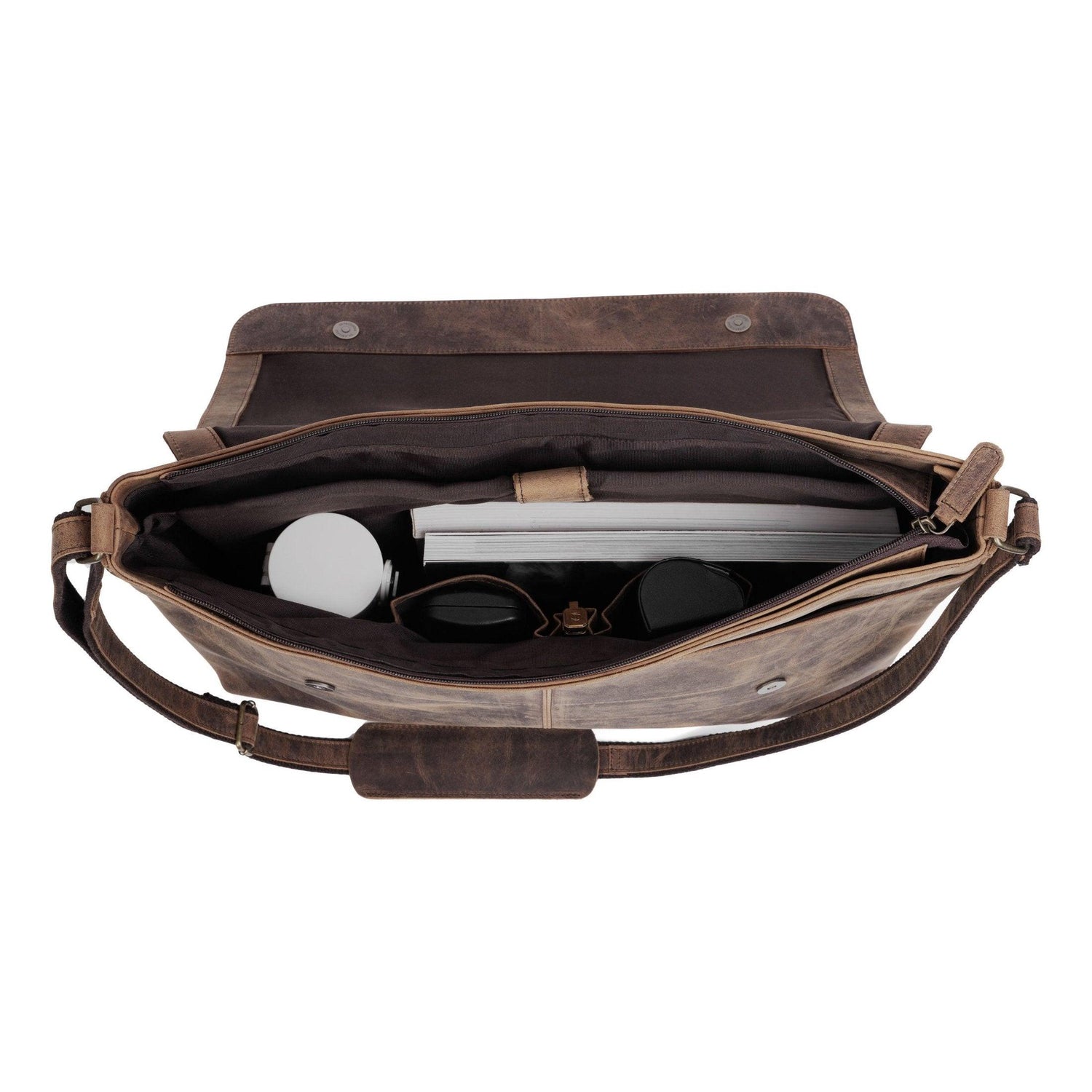 spacious Leather Briefcase Laptop Messenger Bag with extra compartment