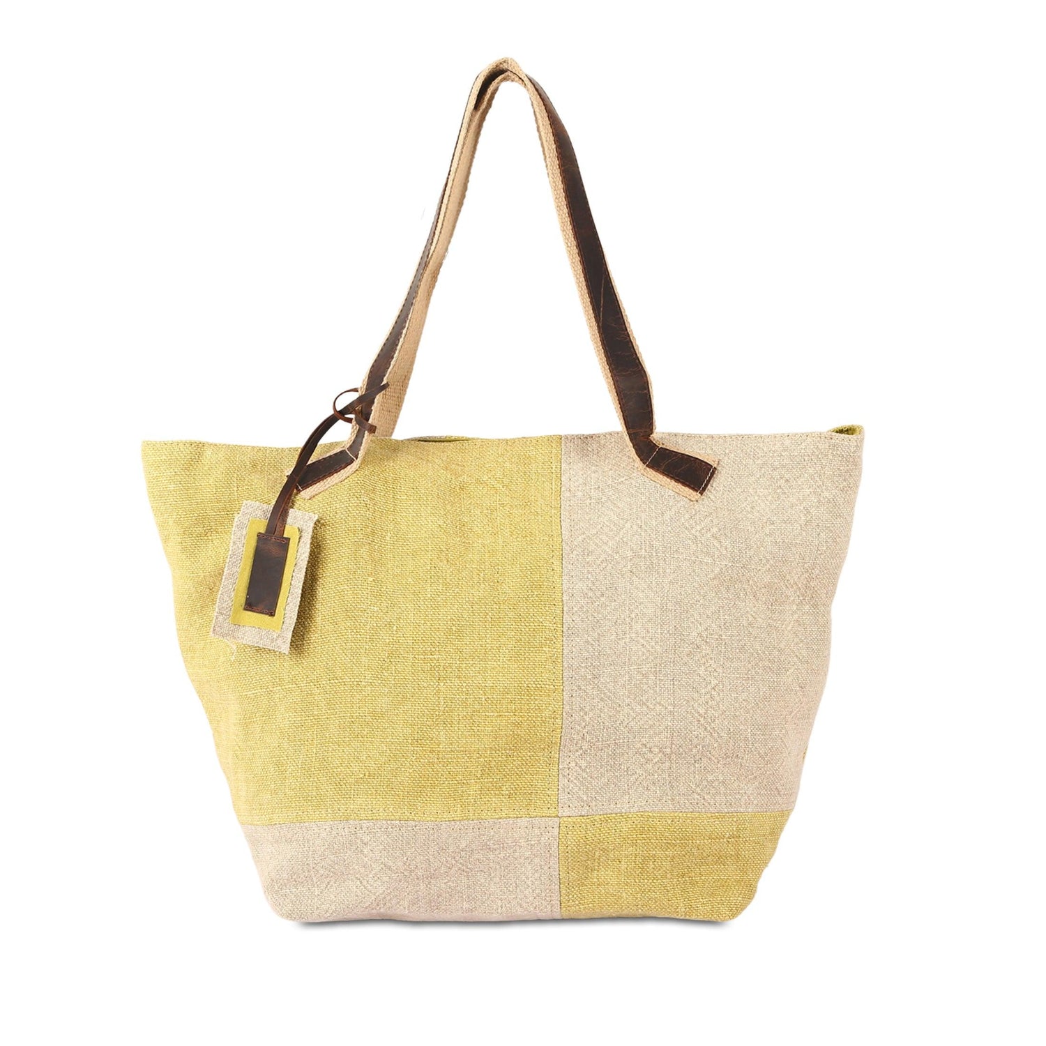 Eco-friendly jute and leather tote bag