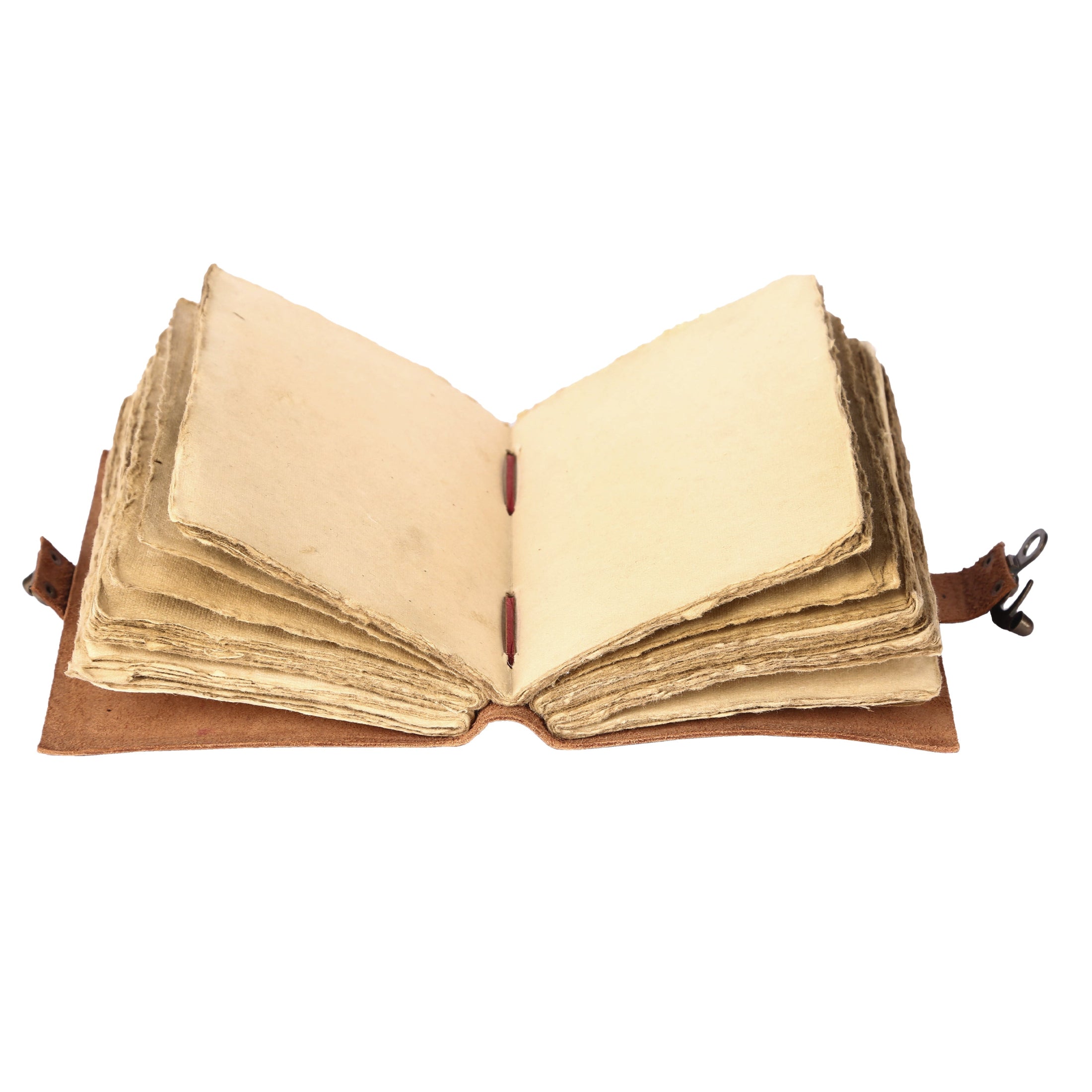 Vintage leather journal with handmade deckle edge paper and c-lock