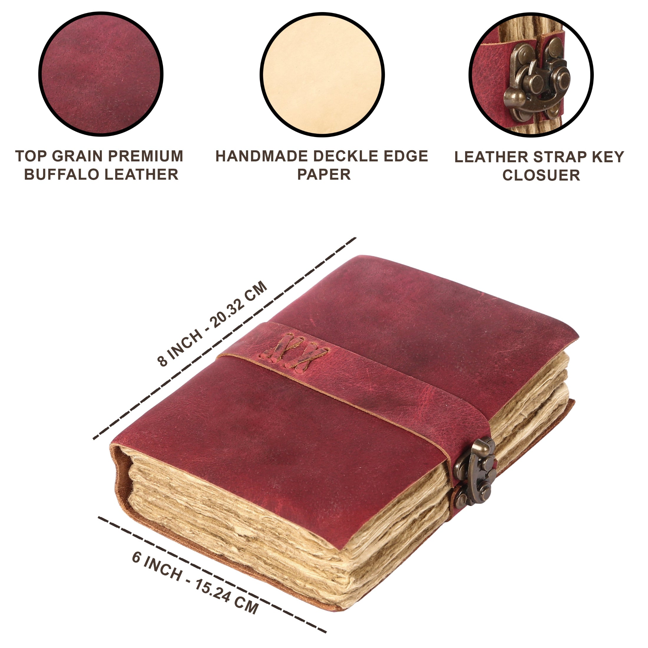 Handcrafted Solid Pink Vintage Leather Journal with Lock – 200 Pages Deckle Edge Paper