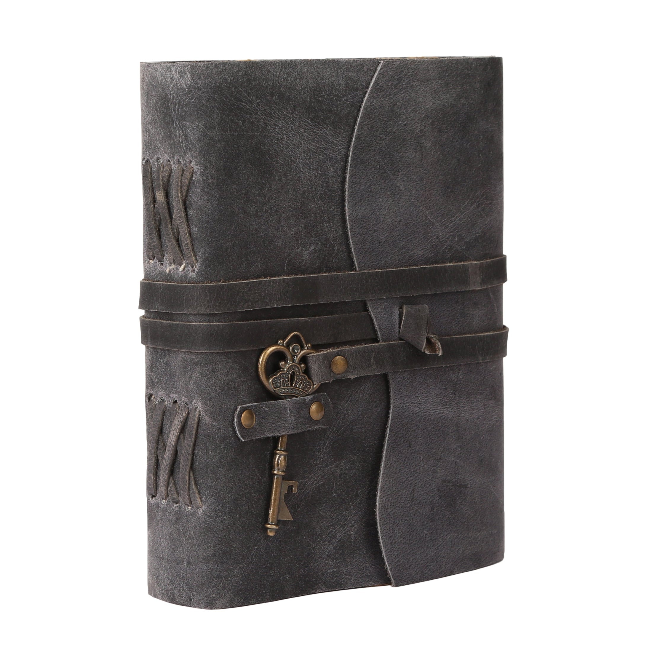 Leather Journal with unlined Deckle Edge Paper Vintage Key/ Handmade Writing Notebook Diary/ Bound Daily Notepad for Men & Women (Grey)