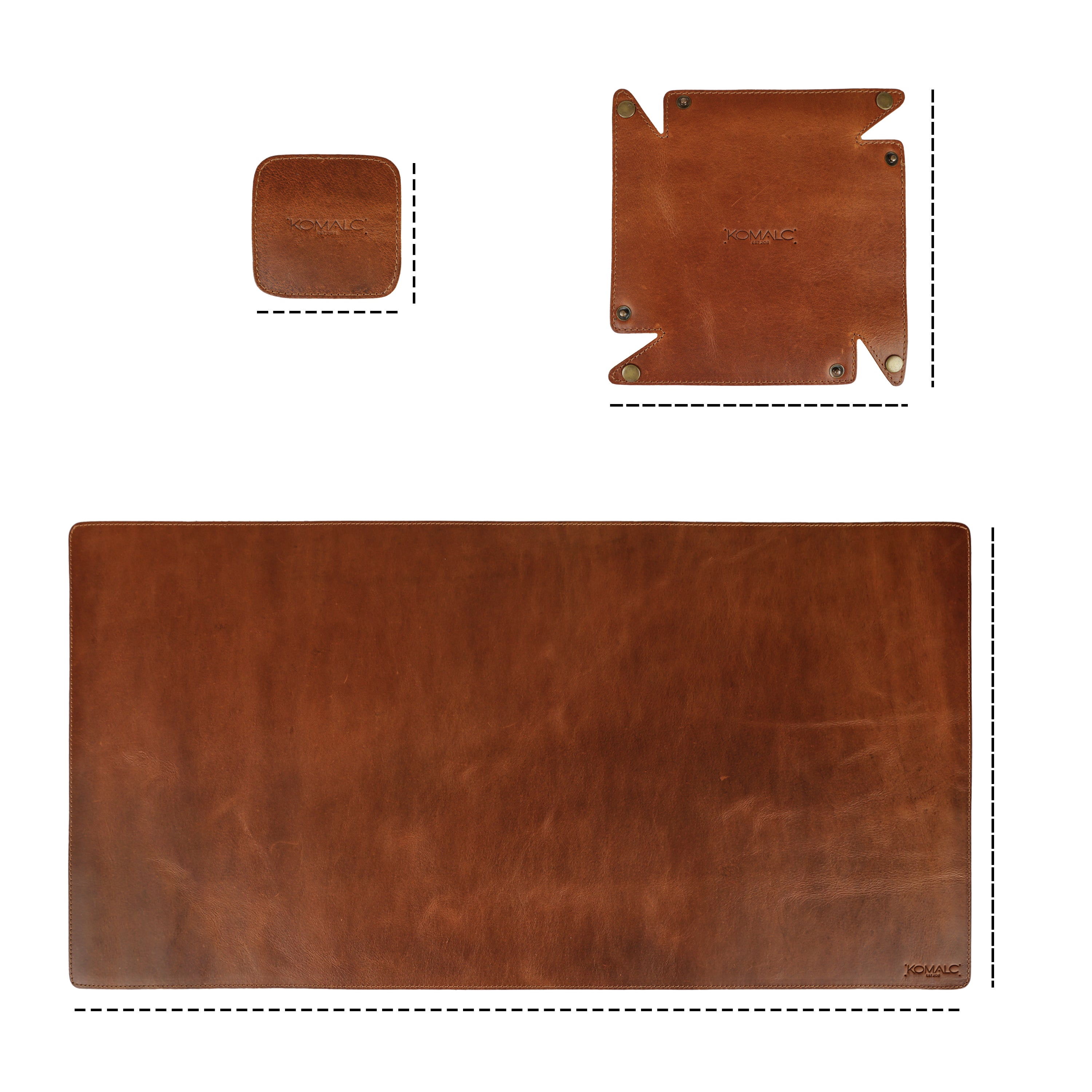 Full Grain Leather Desk Mat Set – 31" × 15" Leather Desk Pad with Accessory Tray & Coaster | Thick 3mm Desk Protector, Writing Pad & Office Organizer – Orange