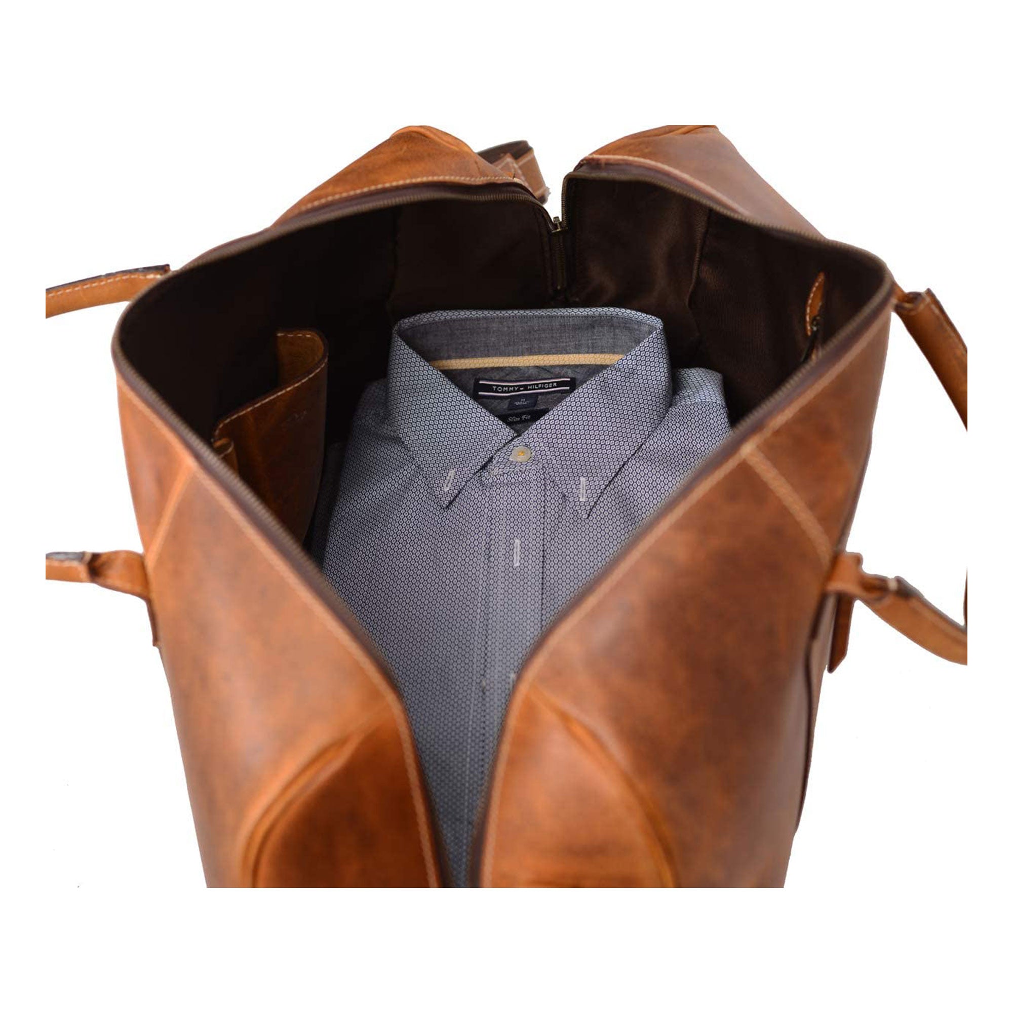 Leather Duffel Bag - Travel, Gym, Sports, Overnight, and Weekend Cabin Holdall by KomalC (Distressed Tan)