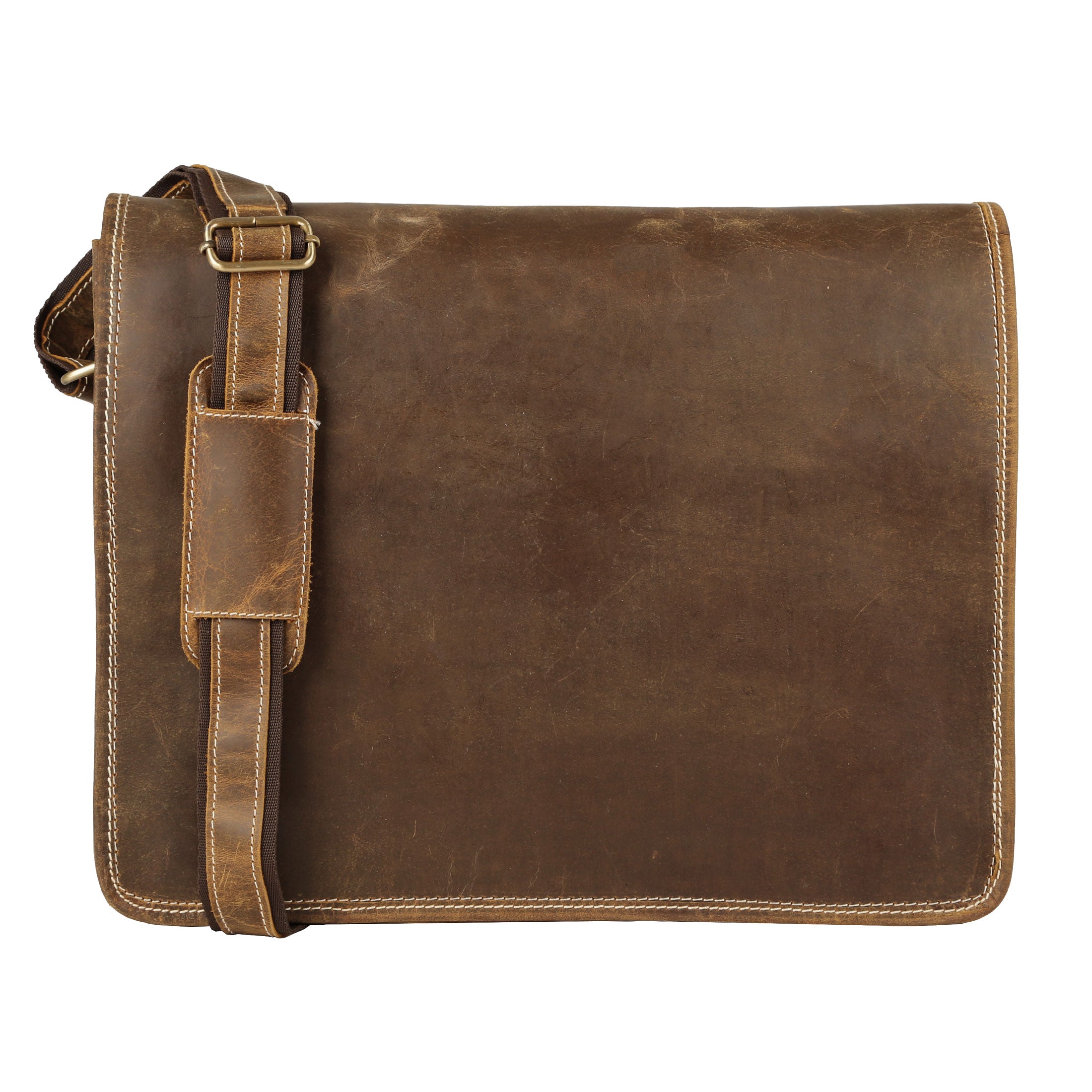 16 Inch Leather Messenger Bag for Men & Women – Vintage Laptop Satchel with Trolley Strap & Shoulder Strap – Fits 15.6" Laptop