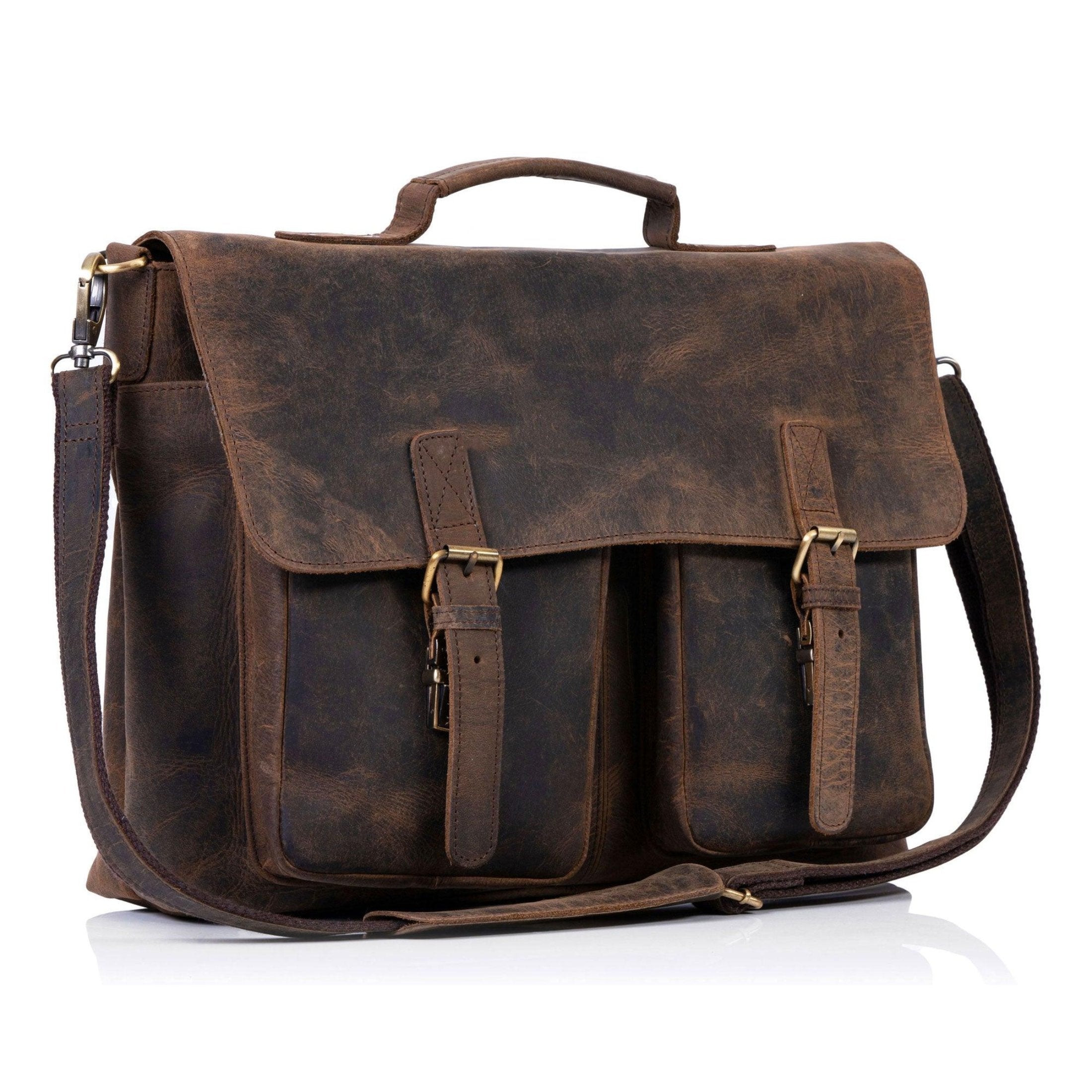 18-Inch Buffalo Leather Briefcase – Laptop Messenger Bag for Men & Women