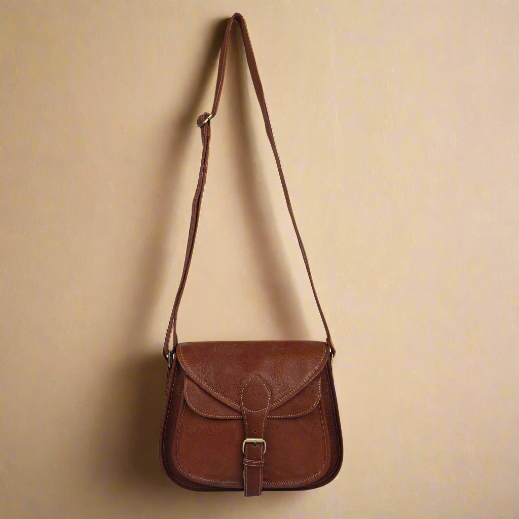 KomalC Leather Crossbody Bag for Women – 12 Inch Purse, Tote, and Satchel (Tan)