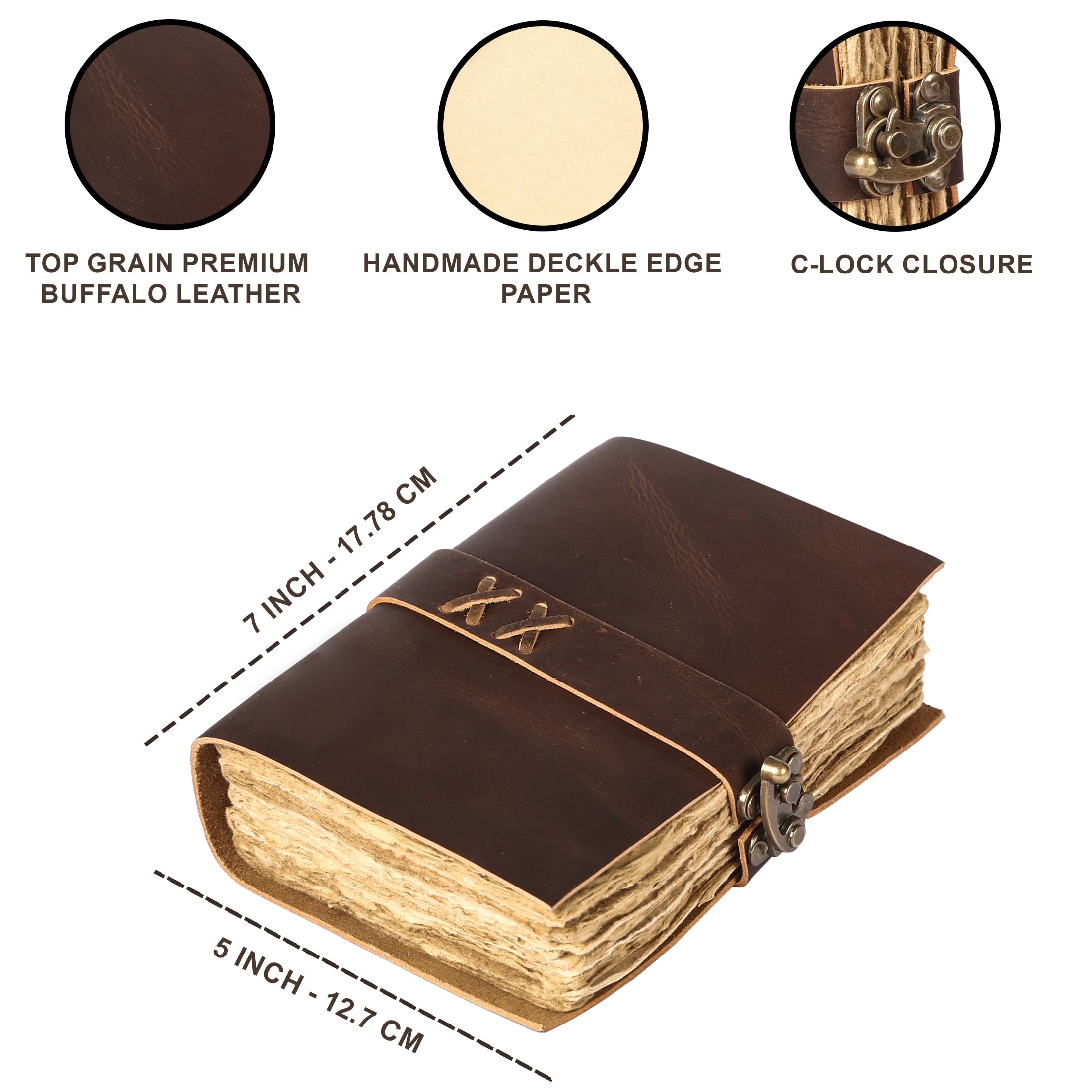 Handcrafted Rustic Brown Vintage Leather Journal with Lock – 200 Pages Deckle Edge Paper