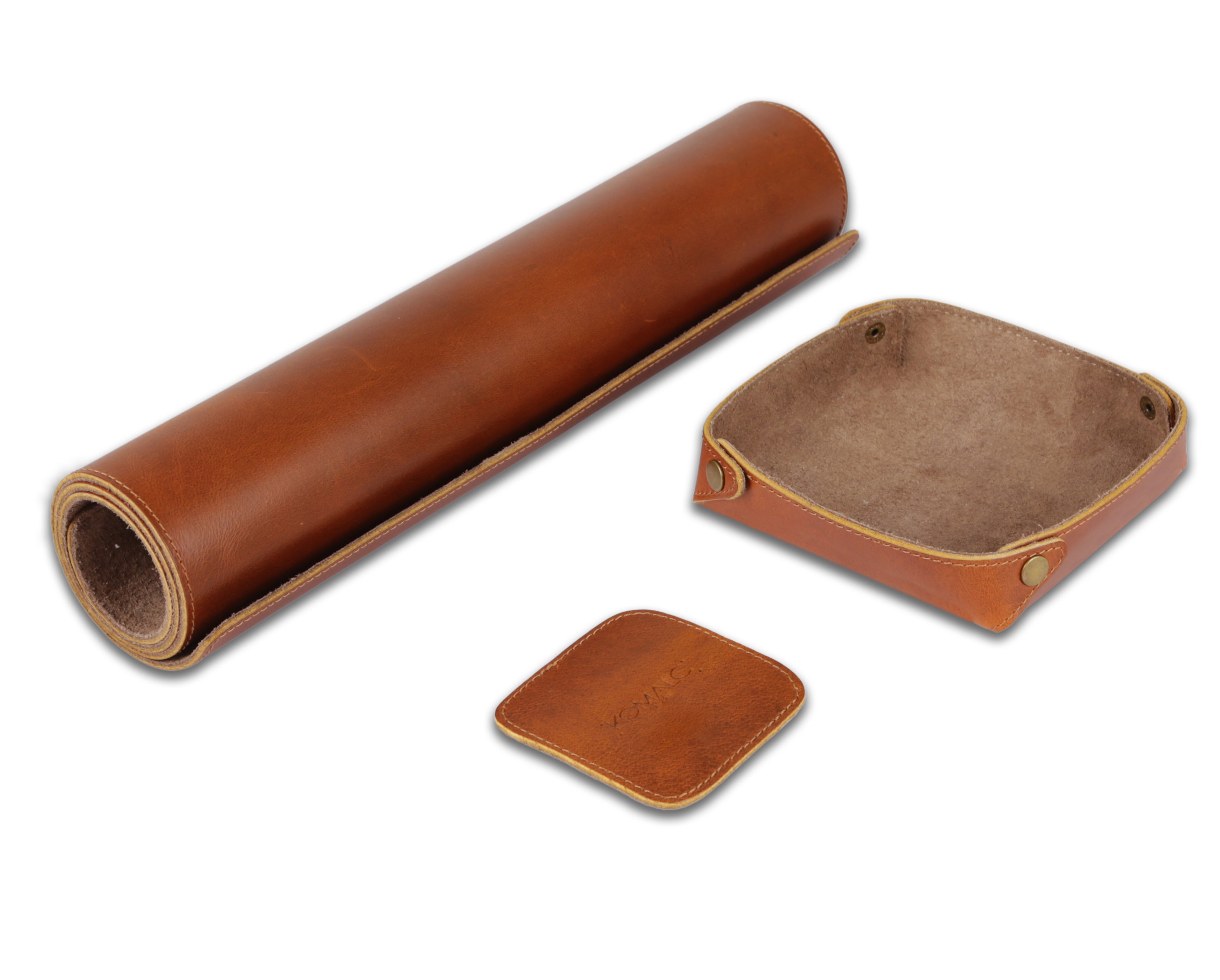Full Grain Leather Desk Mat Set – 31" × 15" Leather Desk Pad with Accessory Tray & Coaster | Thick 3mm Desk Protector, Writing Pad & Office Organizer – Orange