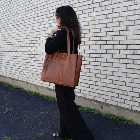 Full-grain buffalo leather tote bag