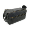 Genuine buffalo leather unisex toiletry bag in charcoal black, perfect for travel