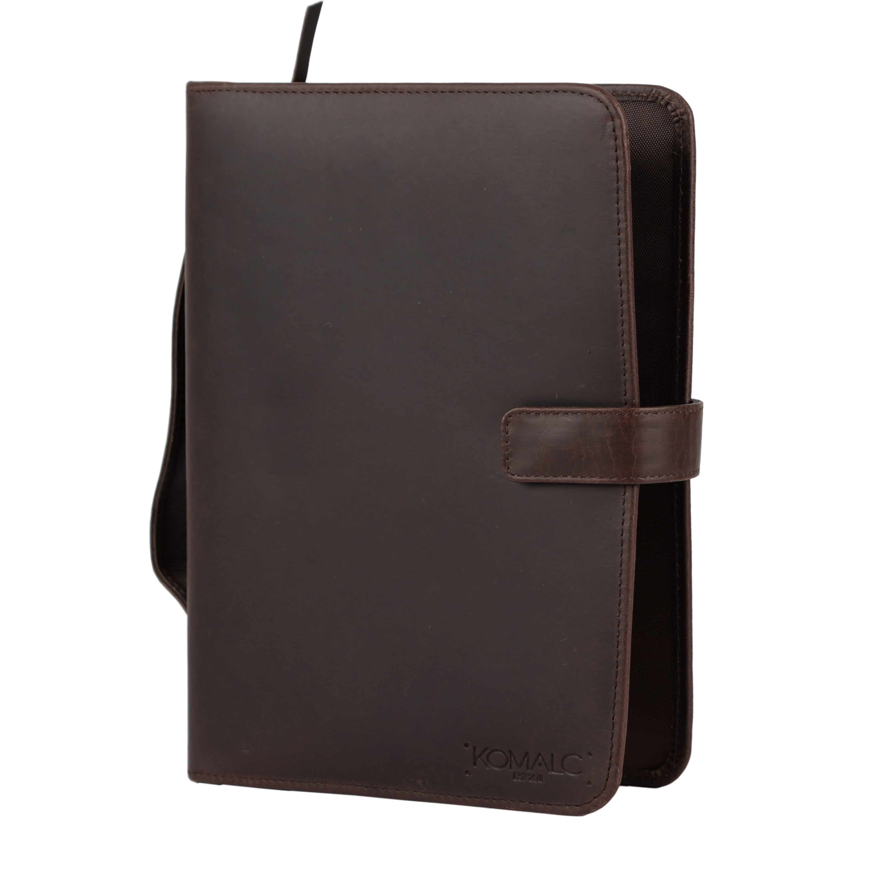 KomalC Genuine Leather Book Cover with Button Strap | Handmade Rustic Leather Protector for Hardcover Books, Journals & Notebooks | 10.5 Inch Reusable Book Jacket | Gift for Writers & Readers