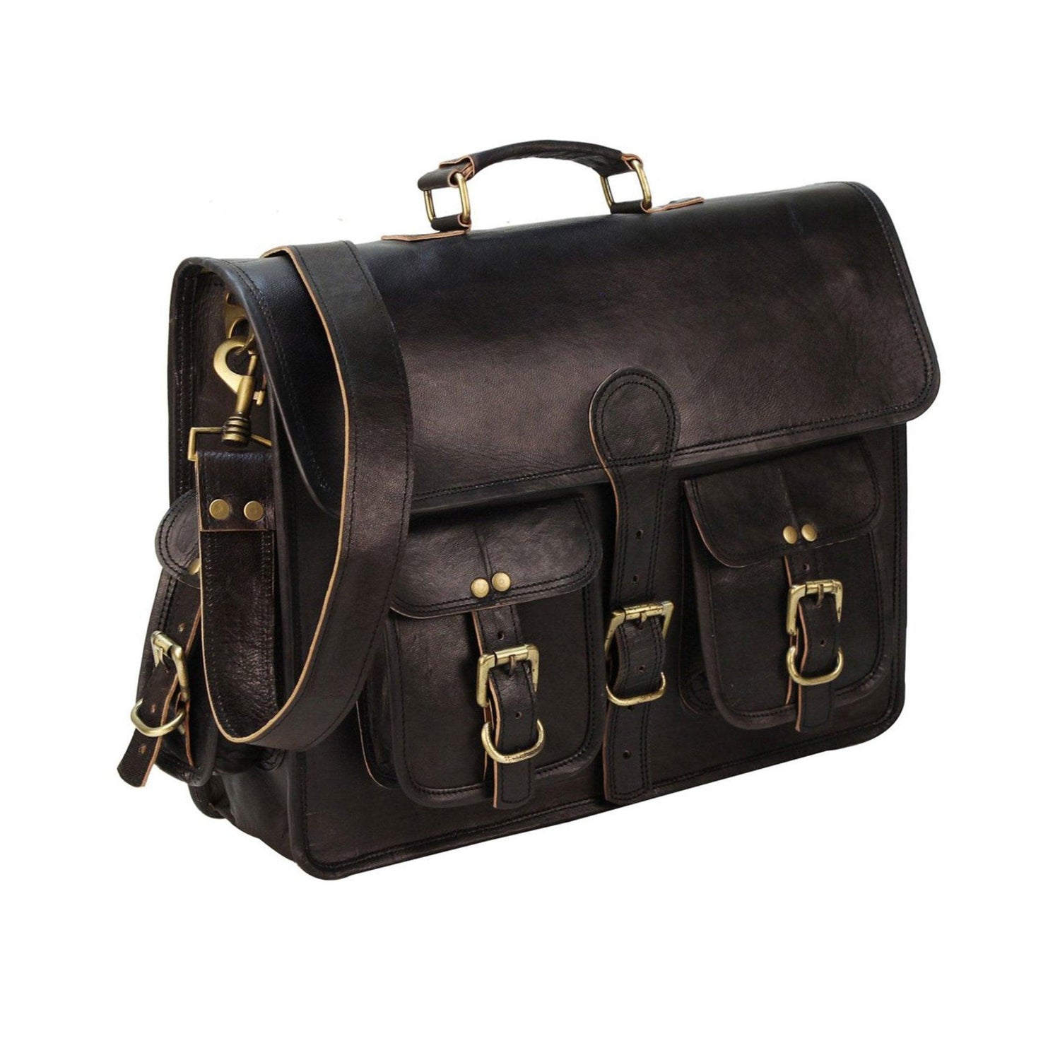 18 inch Leather Briefcase Laptop Messenger Bag for Men and Women