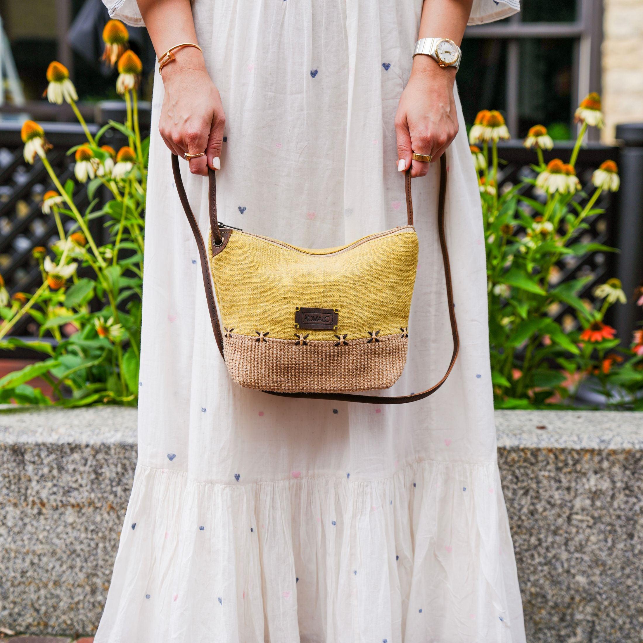 jute and leather sling bag