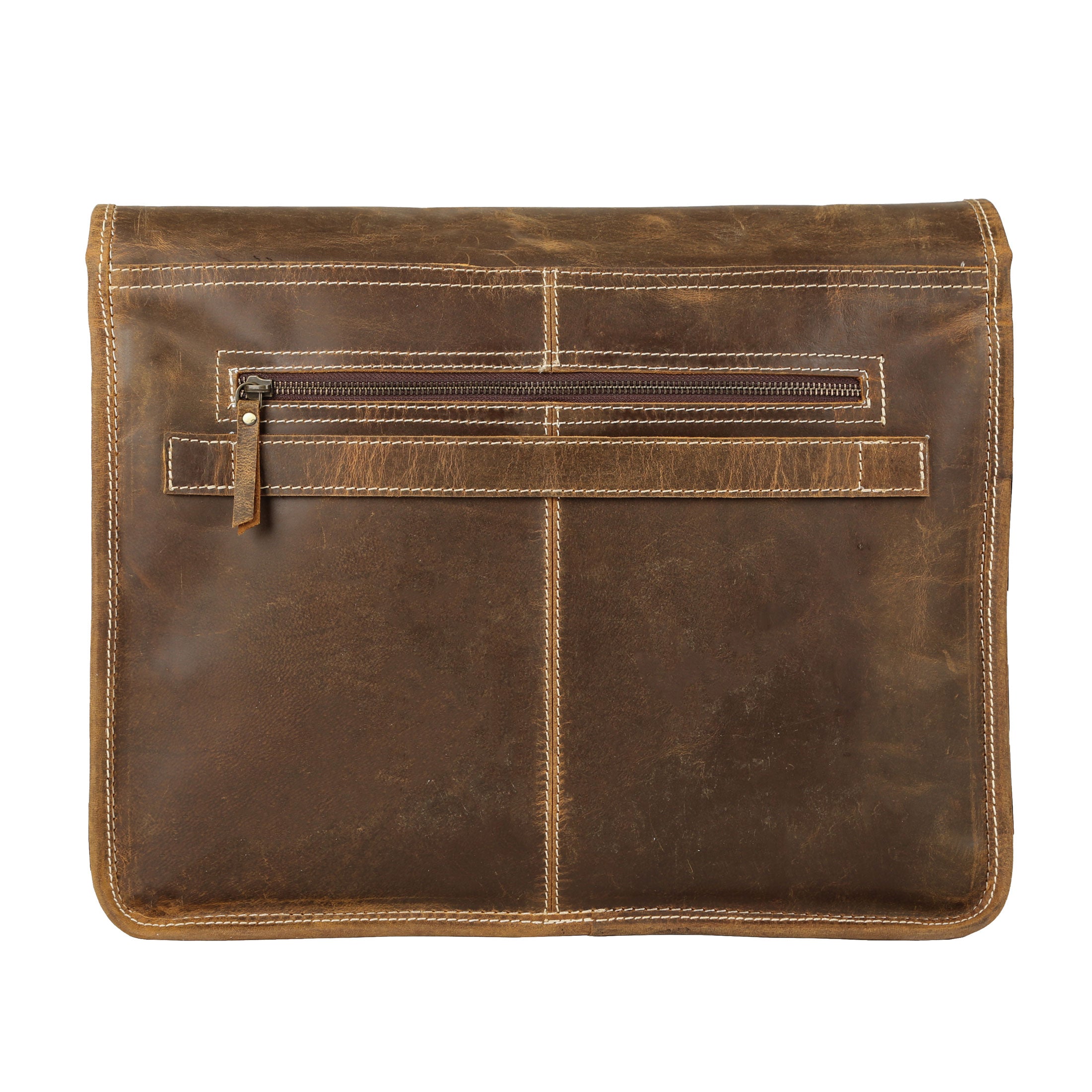 16 Inch Leather Messenger Bag for Men & Women – Vintage Laptop Satchel with Trolley Strap & Shoulder Strap – Fits 15.6" Laptop