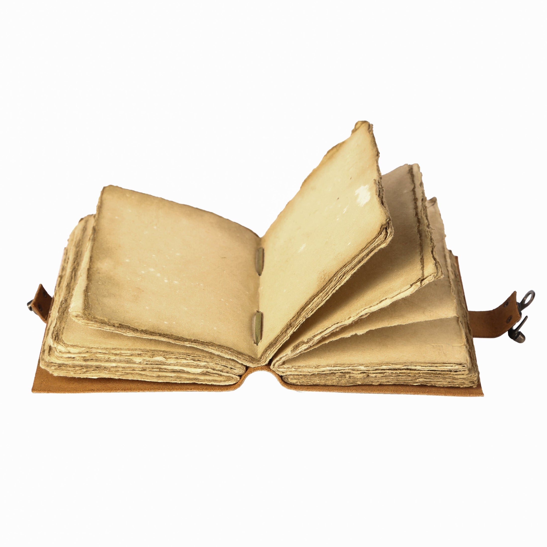 Vintage leather journal with handmade deckle edge paper and c-lock