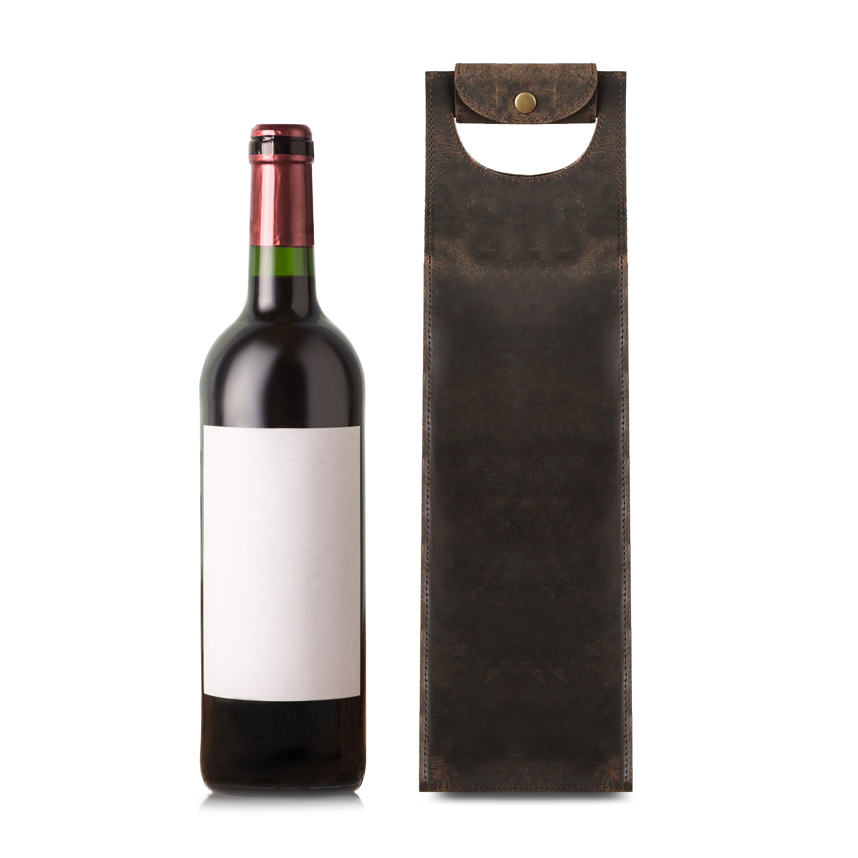 KomalC Handcrafted Leather Wine Tote Bag – Single Bottle Wine Carrier, Vintage Buffalo Leather Wine Case (16 inch) – Elegant Bag for Champagne & Beer – Perfect for Weddings, Birthdays & Holidays