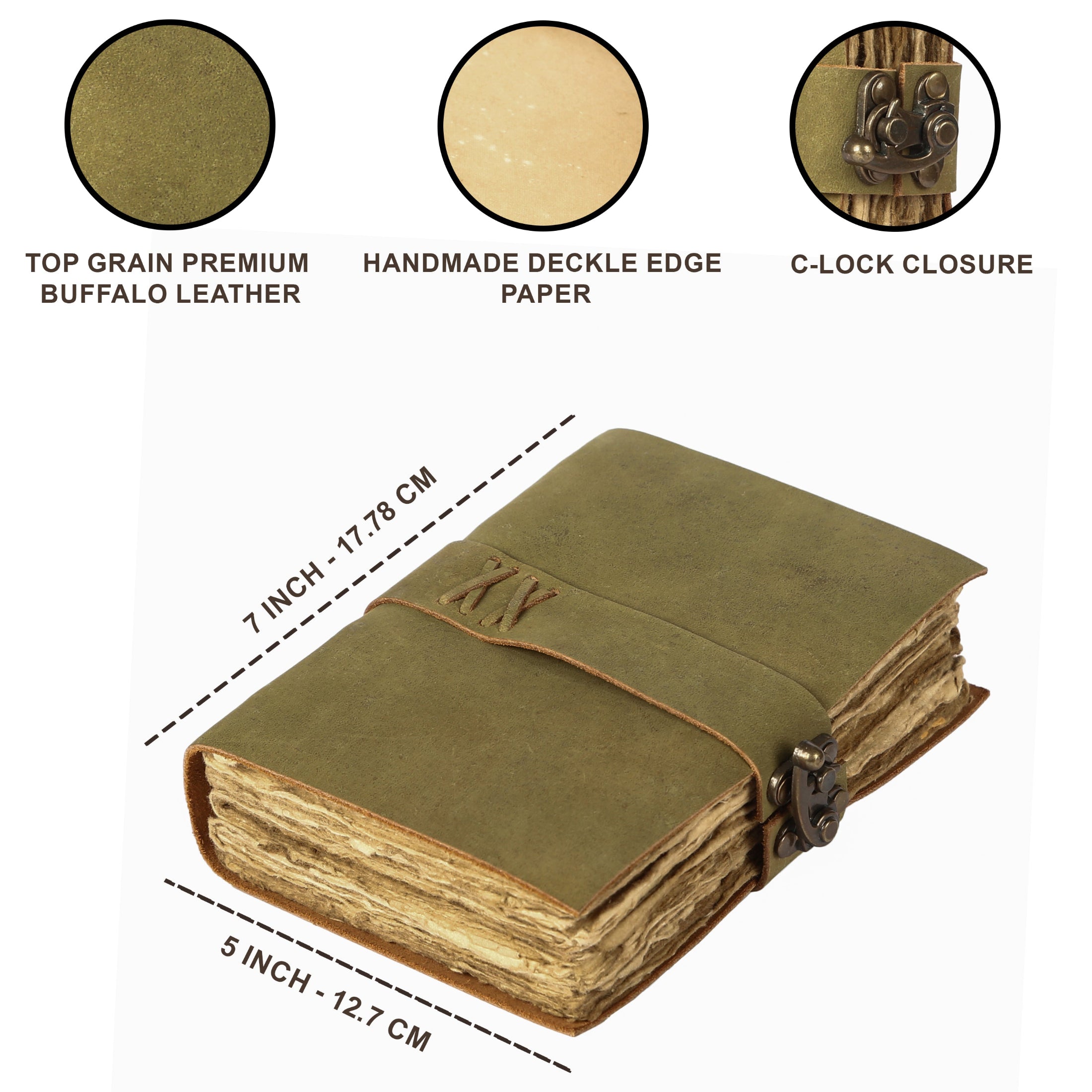 Handcrafted Green Vintage Leather Journal with Lock – 200 Pages