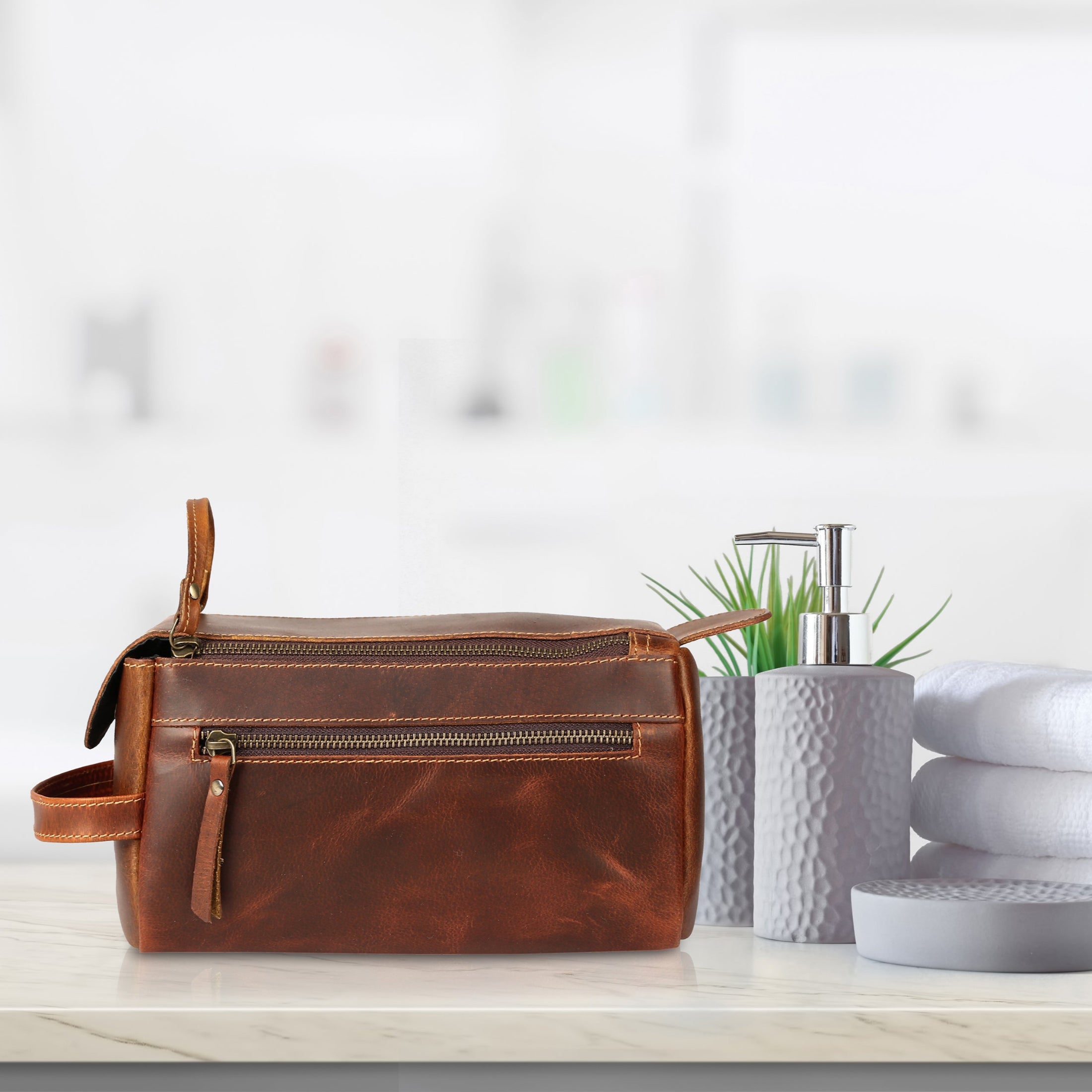 genuine buffalo leather unisex toiletry bag travel dopp kit KomalC Premium Buffalo Leather Unisex Toiletry Bag Travel Dopp Kit