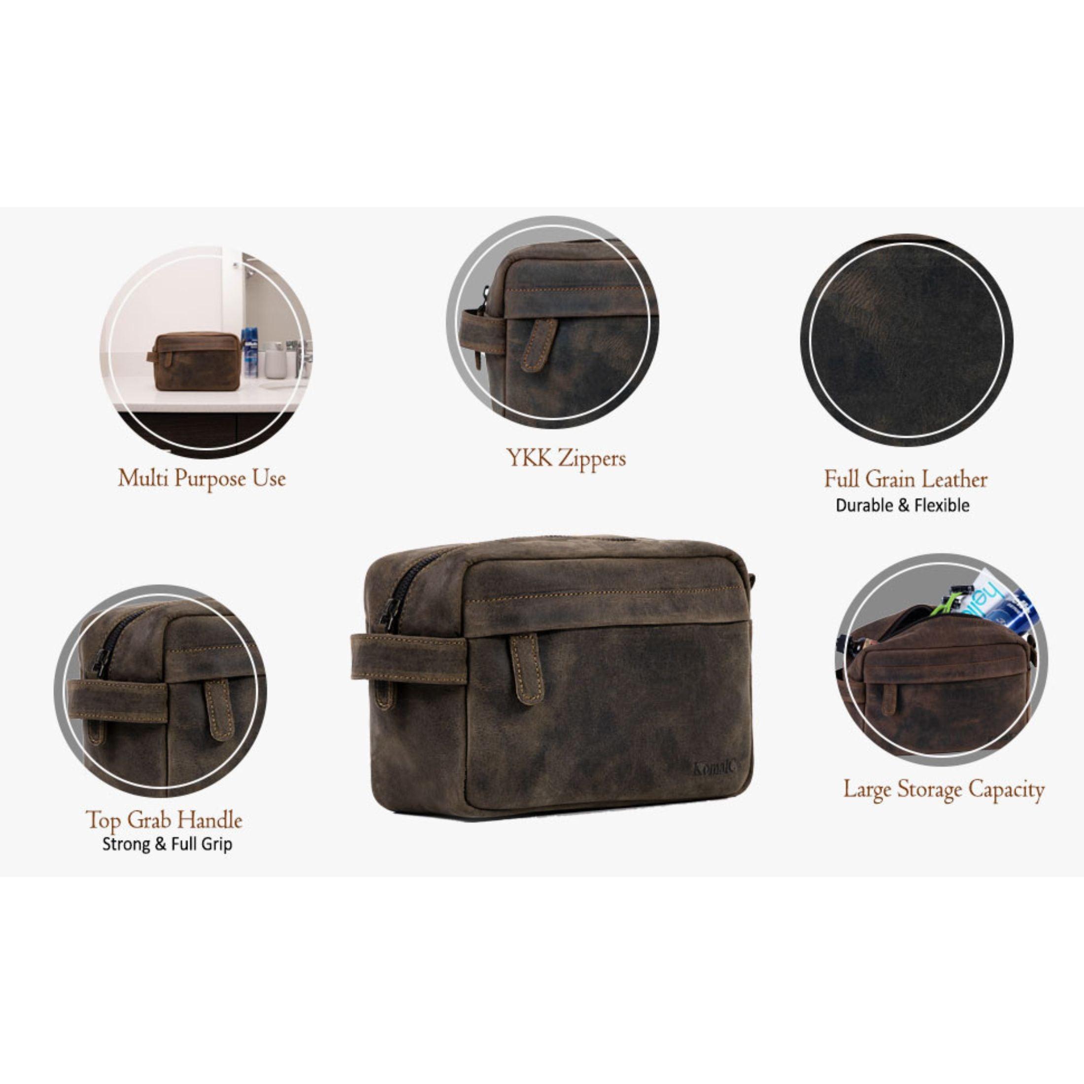 Full Grain Leather Toiletry Bag for men and women