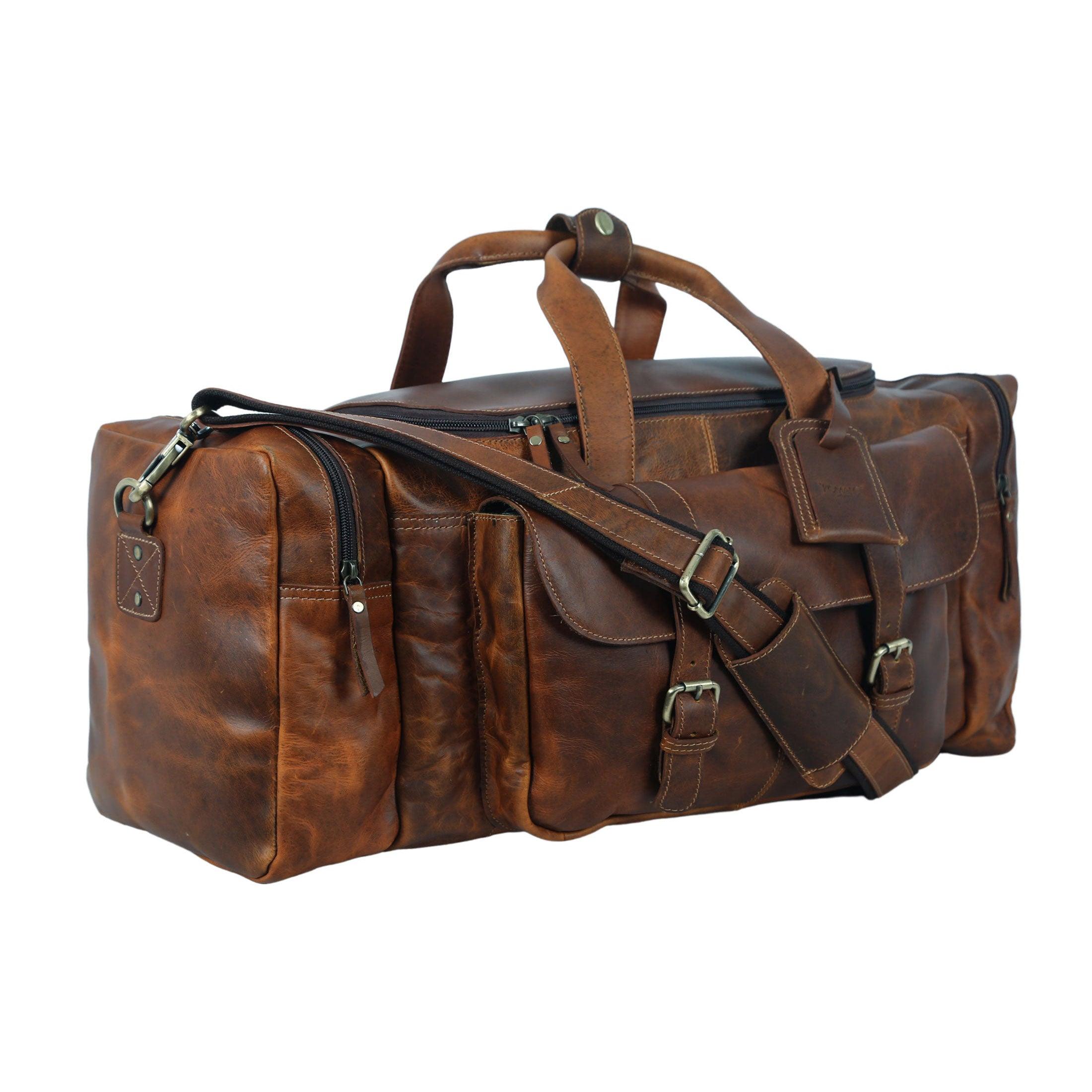 21-Inch Leather Duffel Bag for Men & Women with spacious interior 