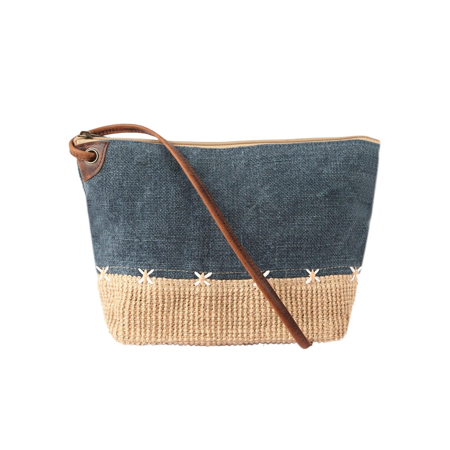 KomalC Stylish Slingbag for Women -made with high-quality Jute & Premium Buffalo Leather accents | Woven Shoulder Bag (Delphinium)