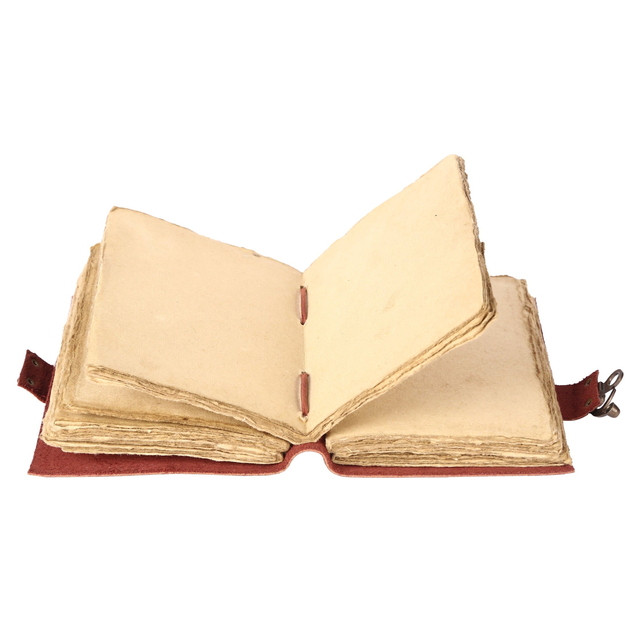 Vintage leather journal with handmade deckle edge paper and c-lock