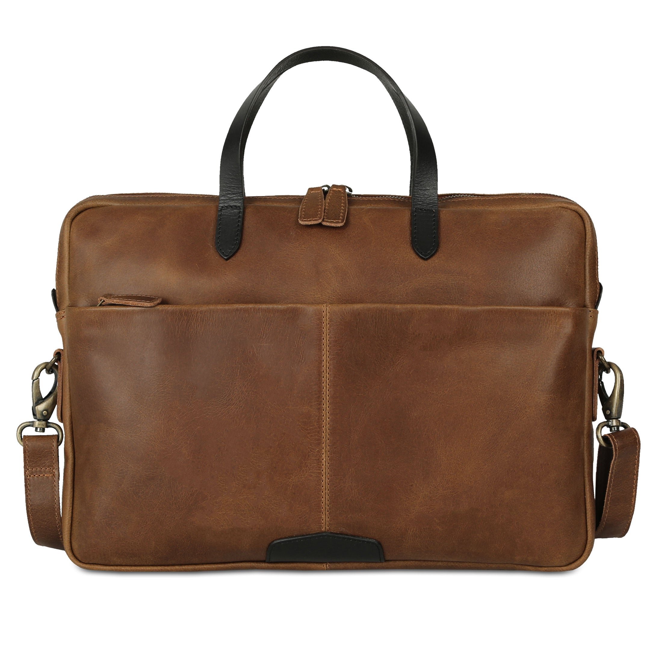 KomalC 15.5 Inch Leather Laptop Sleeve with Trolley Strap – Slim Genuine Leather Bag for 13", 14", 14.5" Laptops – Office Briefcase with Shoulder Strap & Organizer