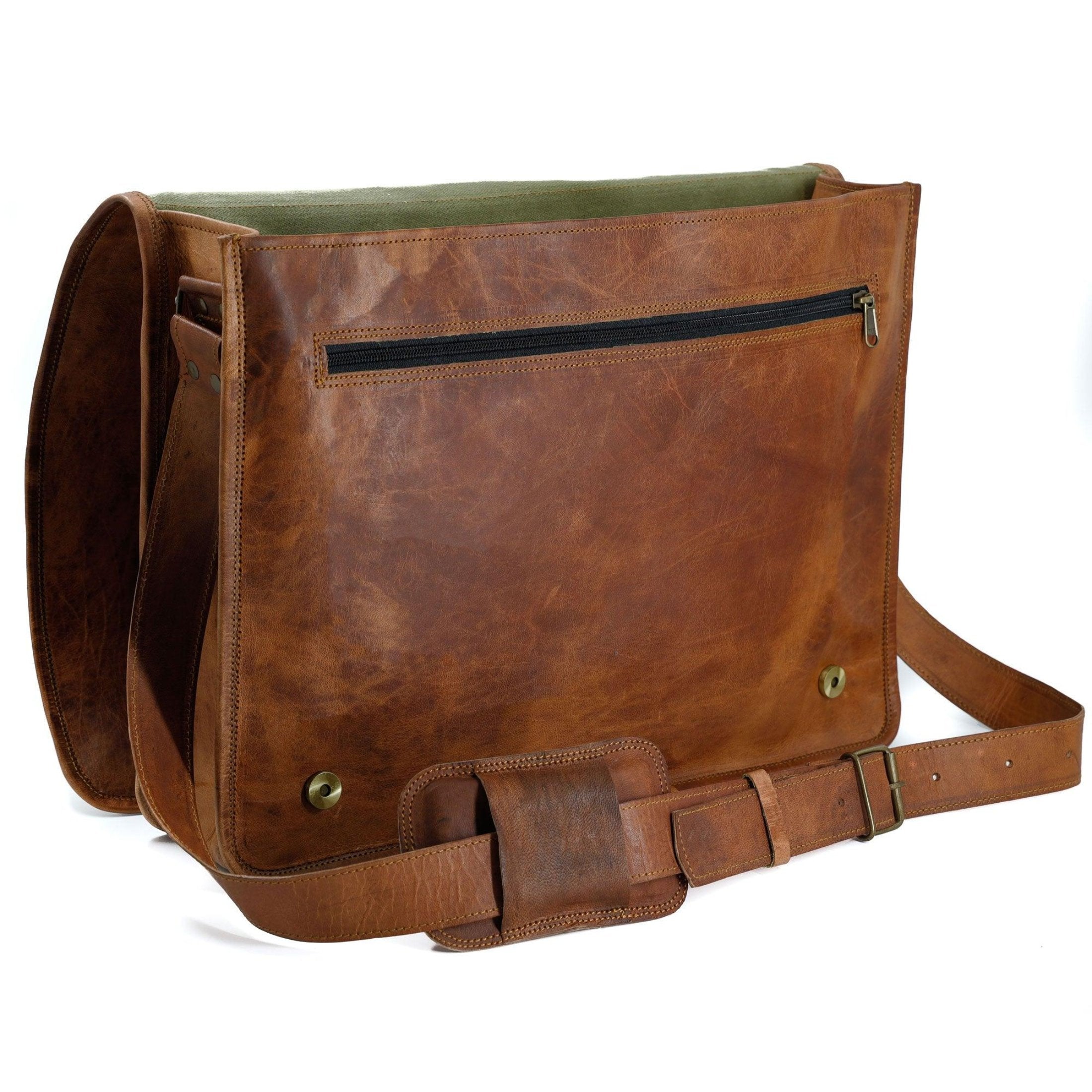Vintage full-grain leather satchel for office and college