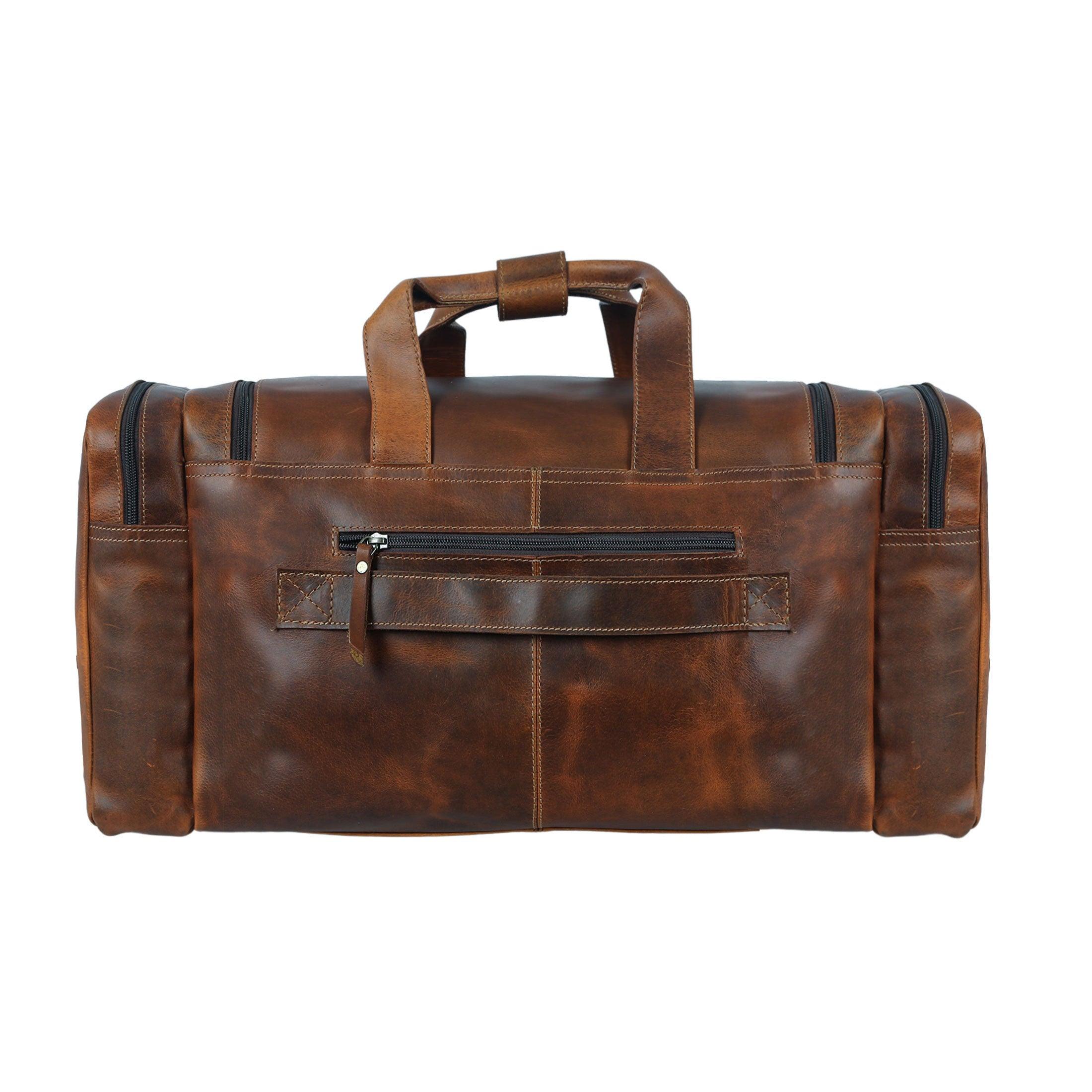 Trolley Compatible 21 inch Leather duffel Bag for men with U zip holdall