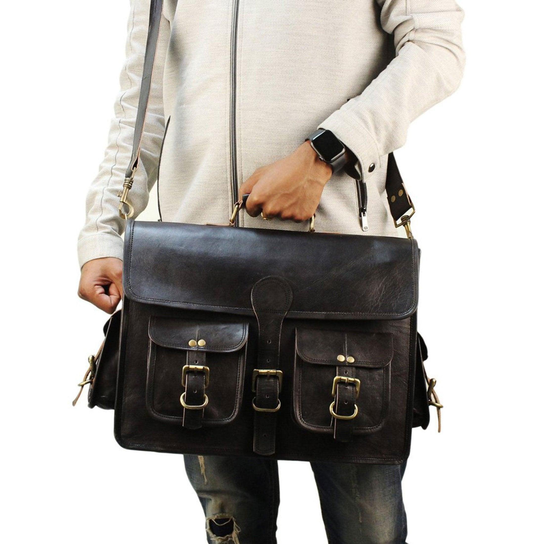 18 INCH Leather Briefcase Laptop Messenger bag best computer satchel Handmade Bags for men and women