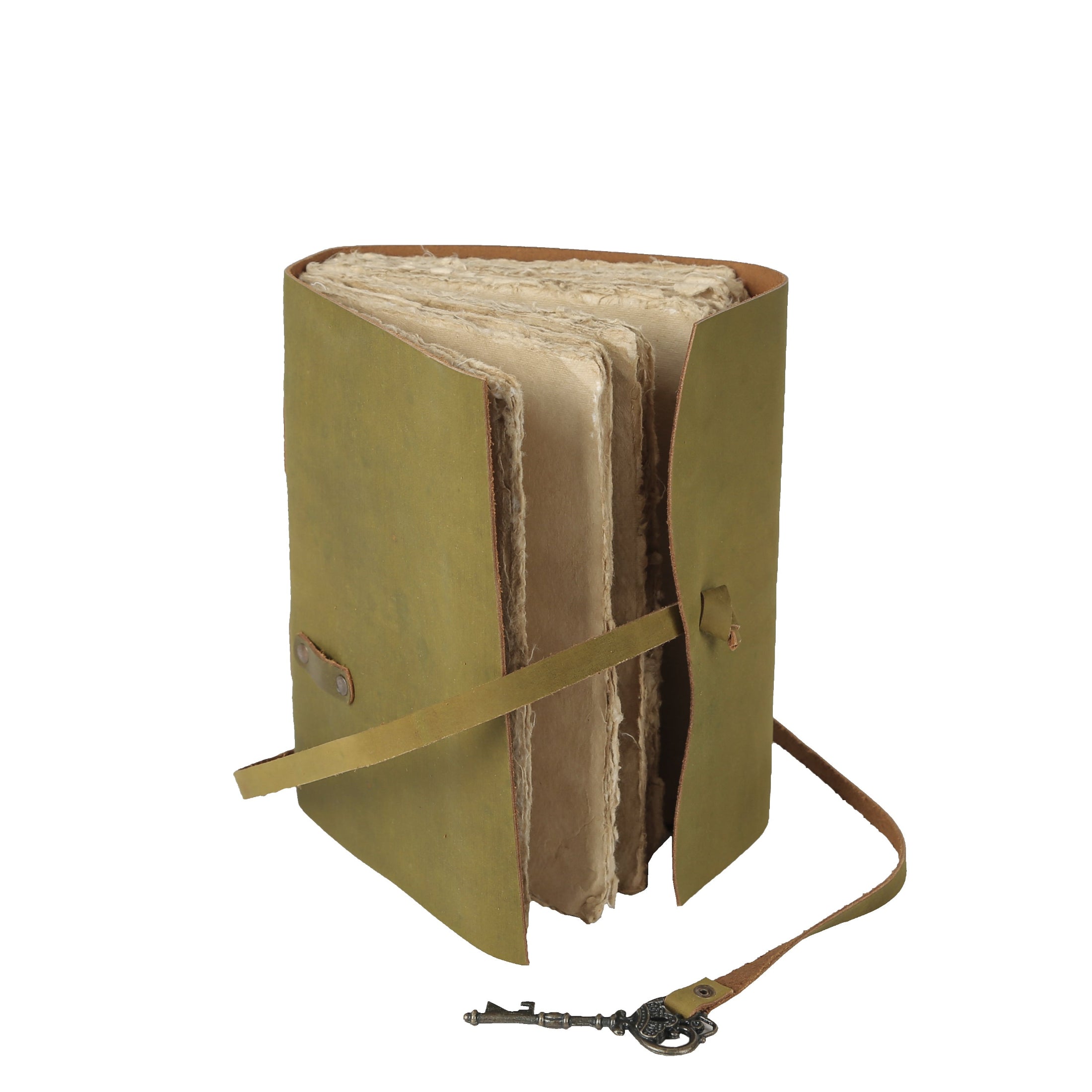 Leather Journal with unlined Deckle Edge Paper Vintage Key/ Handmade Writing Notebook Diary/ Bound Daily Notepad for Men & Women (Light Green)