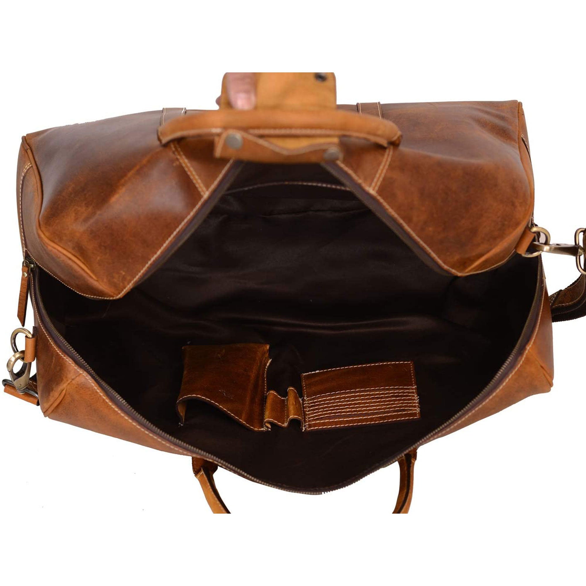 Leather Duffel Bag - Travel, Gym, Sports, Overnight, and Weekend Cabin Holdall by KomalC (Distressed Tan)