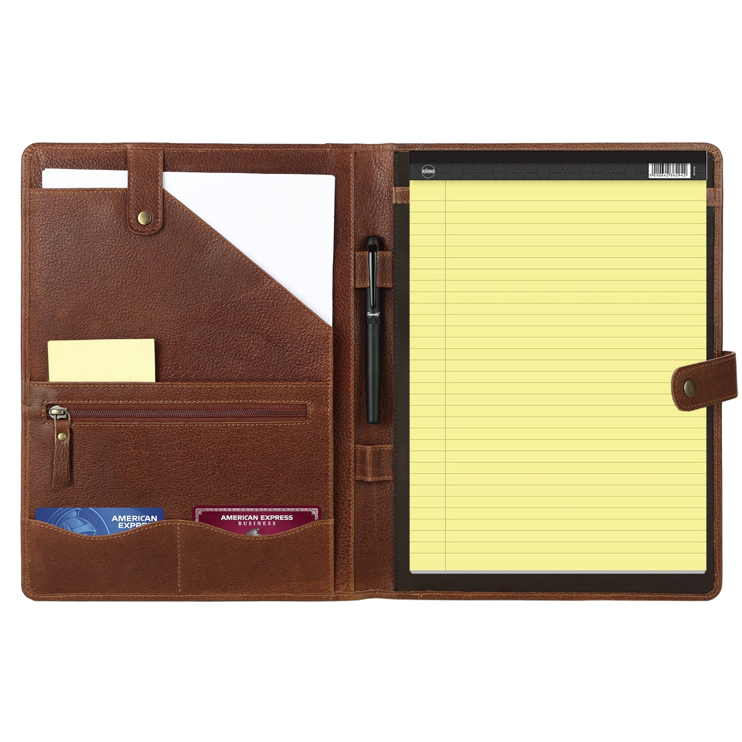 KomalC Leather Portfolio Folder with Button Closure | Business Padfolio for Professionals | Vintage Full-Grain Leather Organizer with Legal Pad Holder, Card Slots & Document Pockets (Chicago)