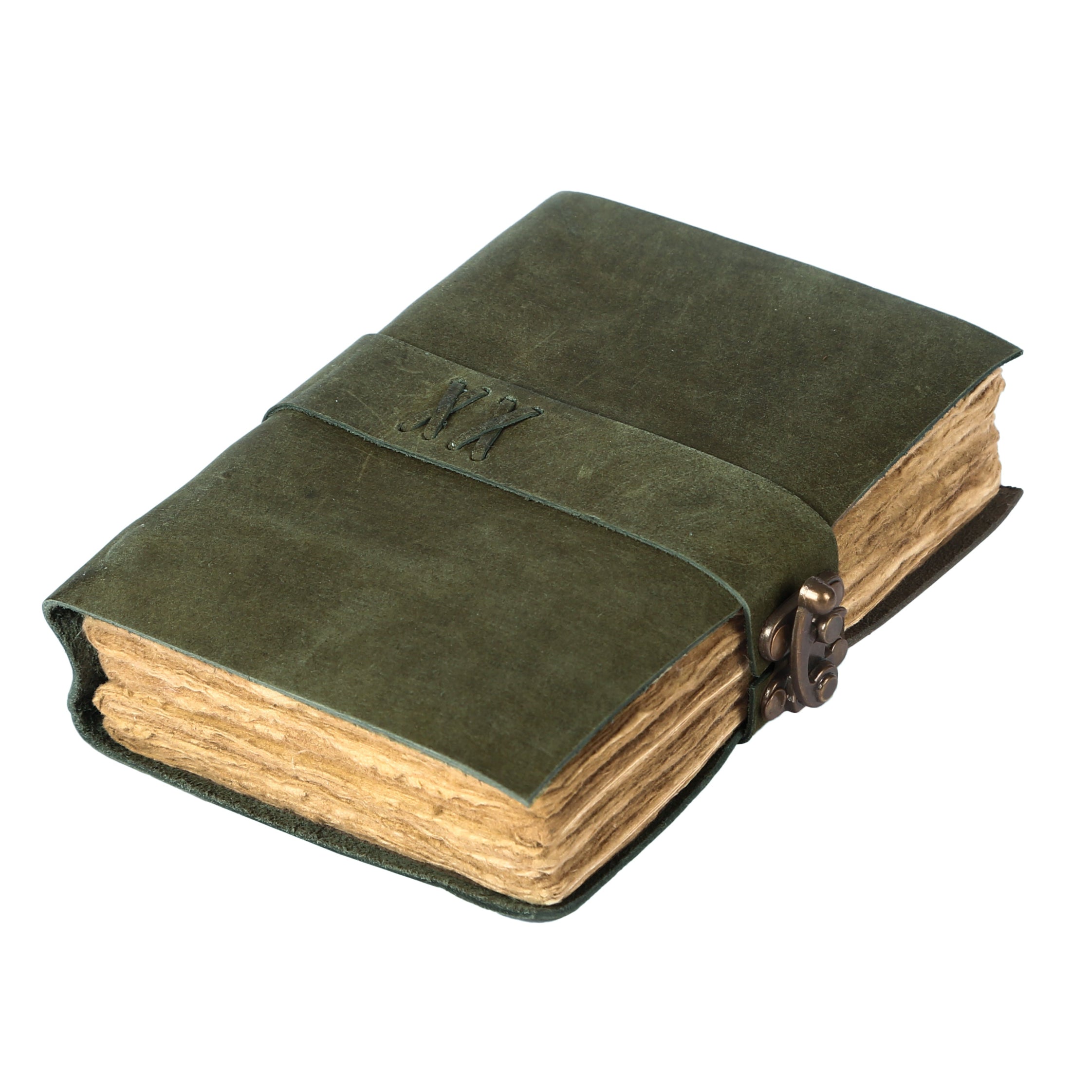 Handcrafted Dark Green Vintage Leather Journal with Lock – 200