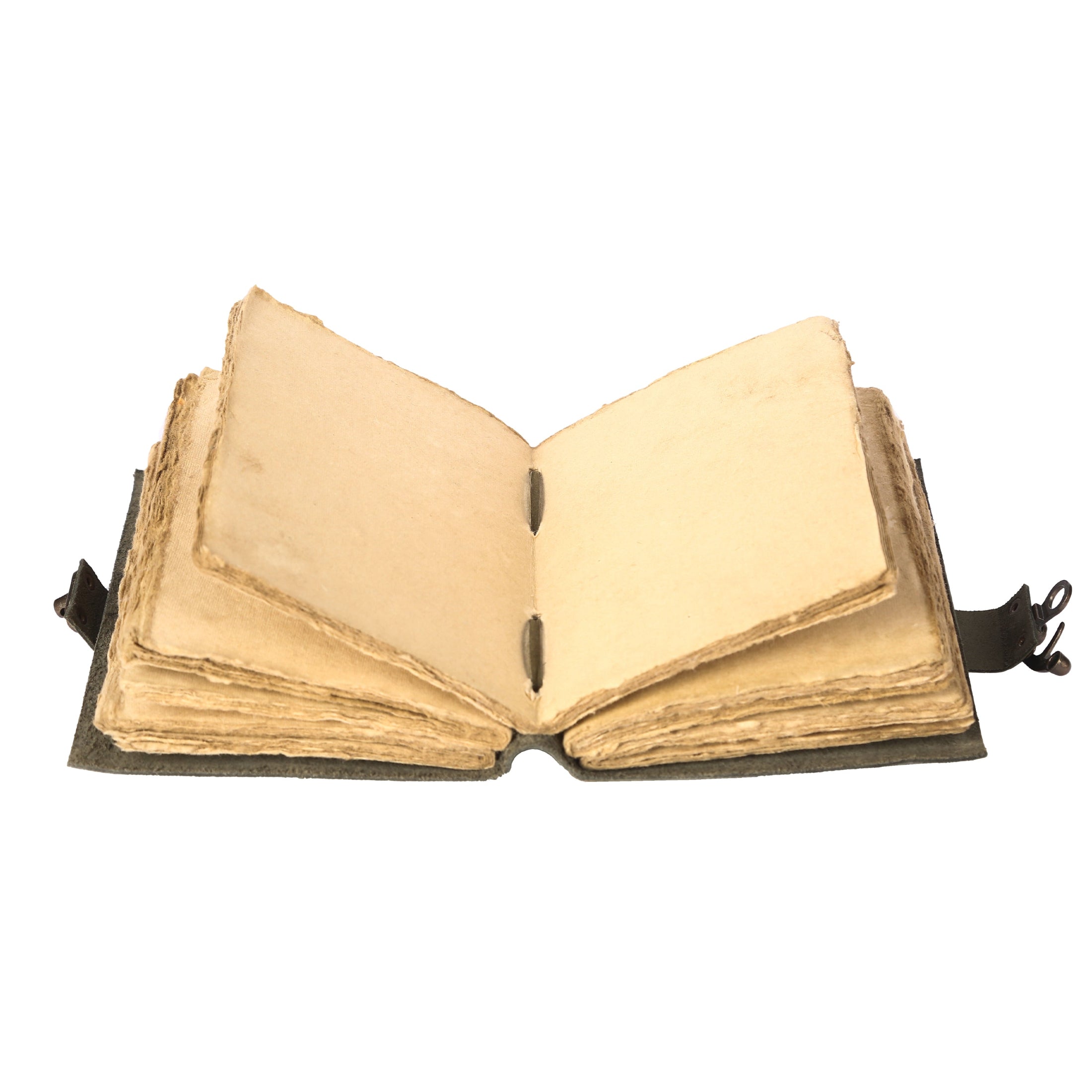 Vintage leather journal with handmade deckle edge paper and c-lock