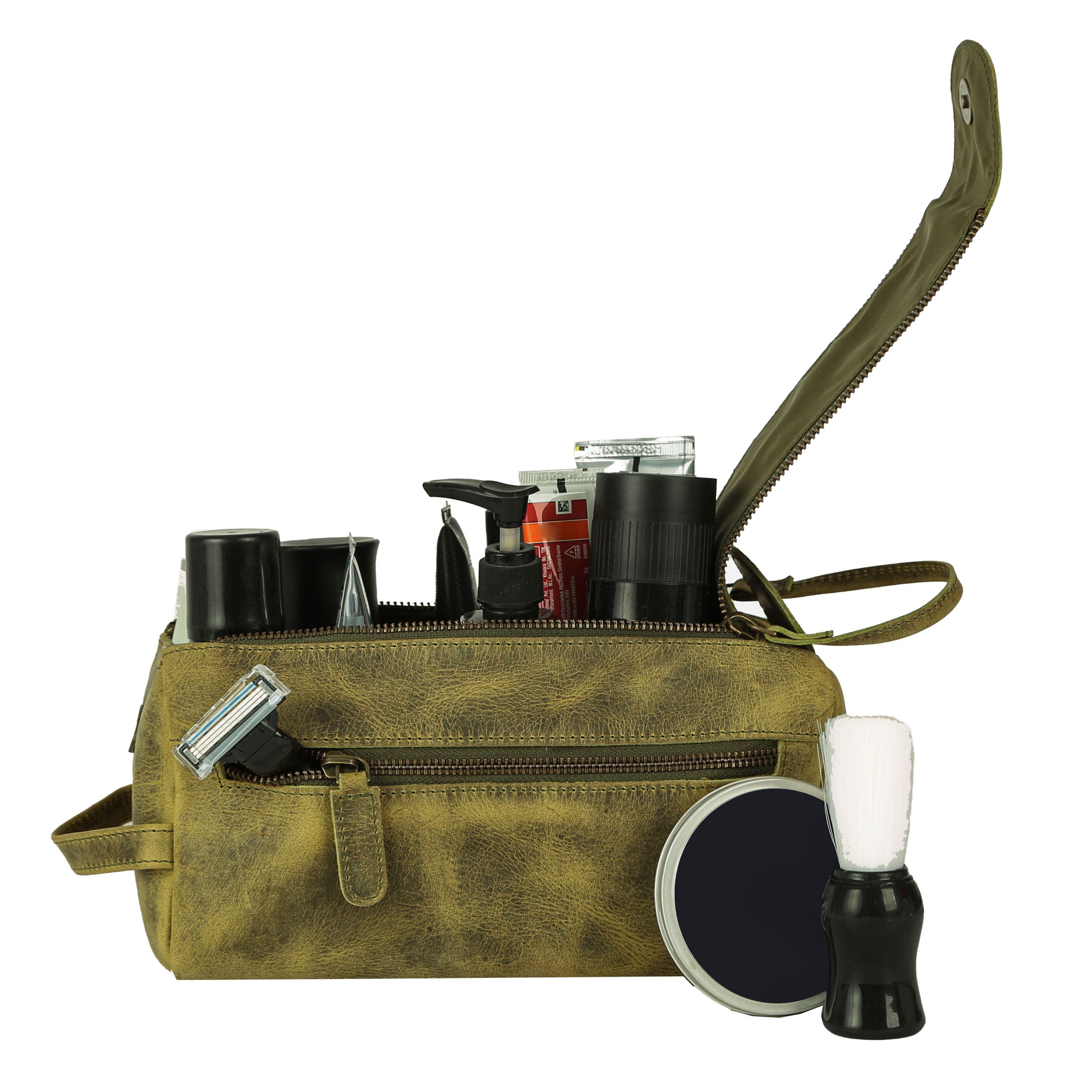 Genuine Buffalo Leather Travel Toiletry Bag – Luxury Dopp Kit with Compartments for Men & Women