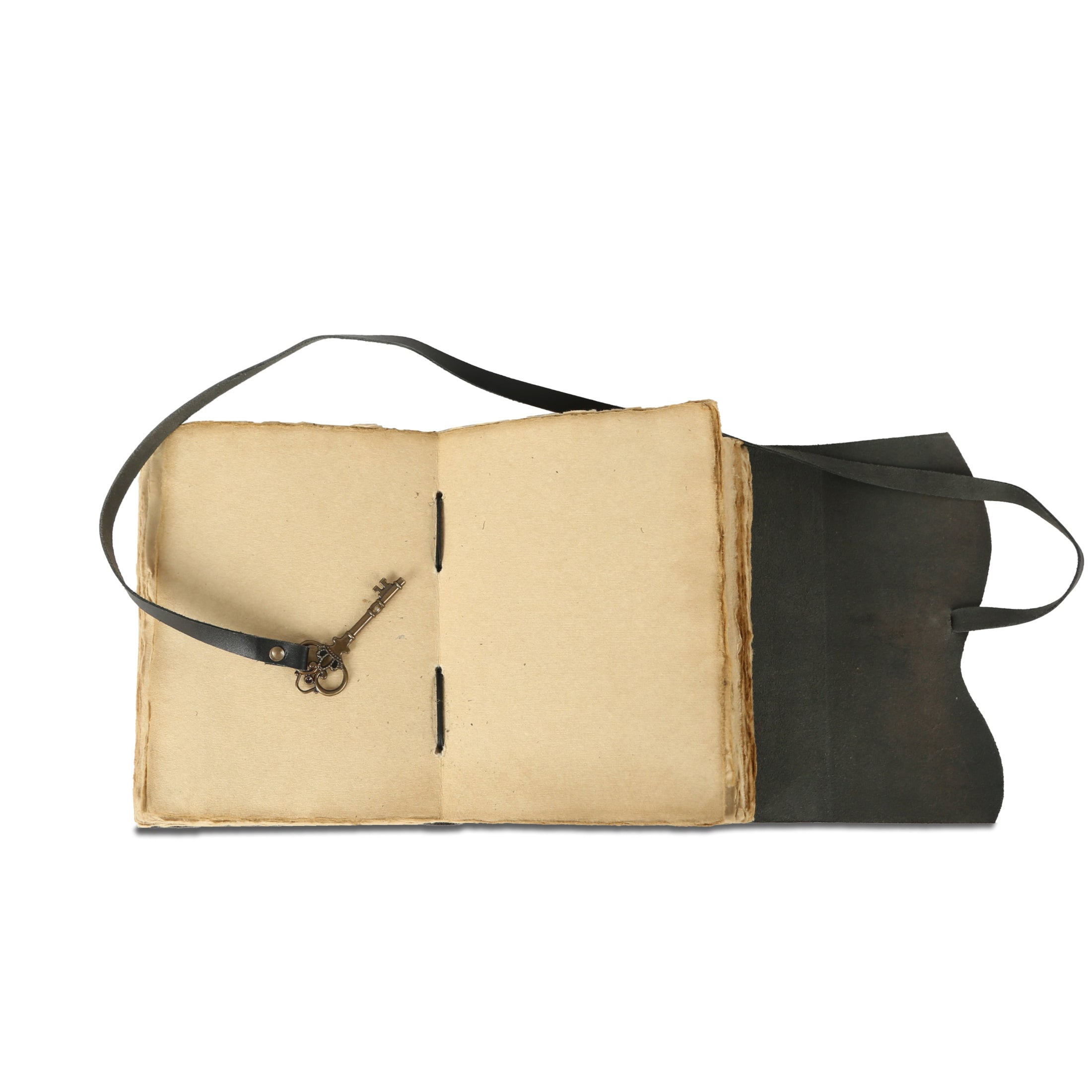 Leather Journal with unlined Deckle Edge Paper Vintage Key/ Handmade Writing Notebook Diary/ Bound Daily Notepad for Men & Women (Black)