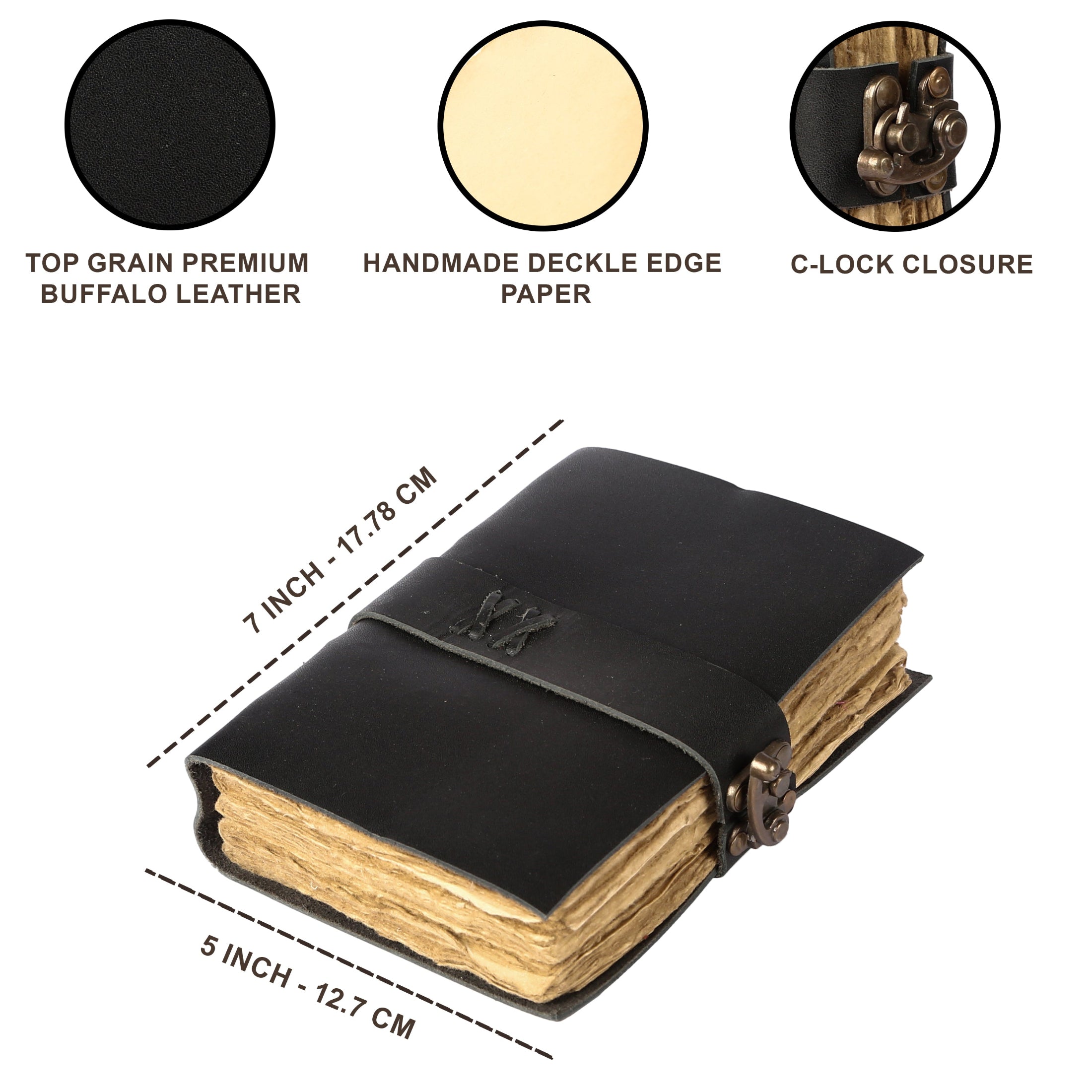 Buffalo leather journal with deckle edge paper and vintage lock