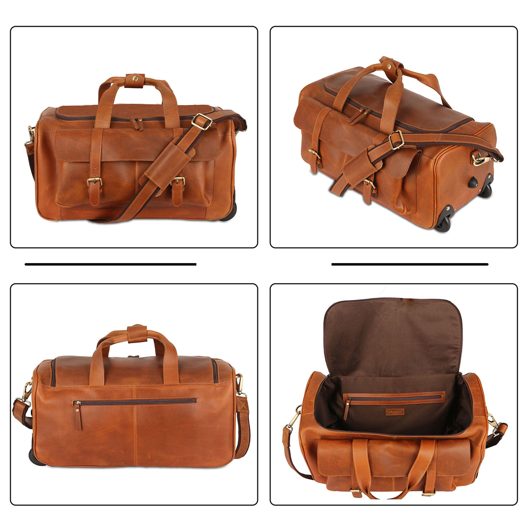 21-inch leather duffel bag with wheels