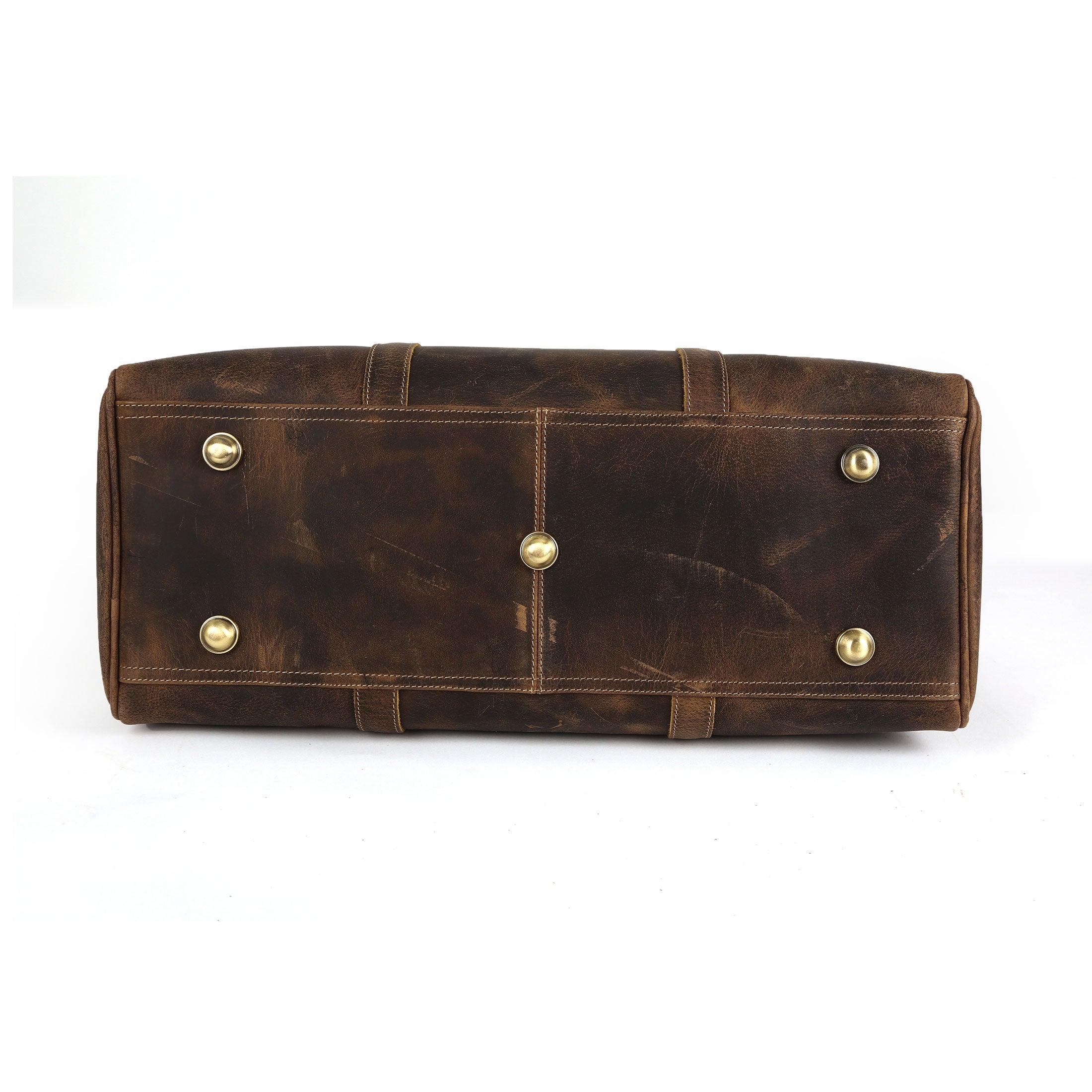 Best 24-Inch Leather Duffel Bag for Gym and sports with strong base of metal studs