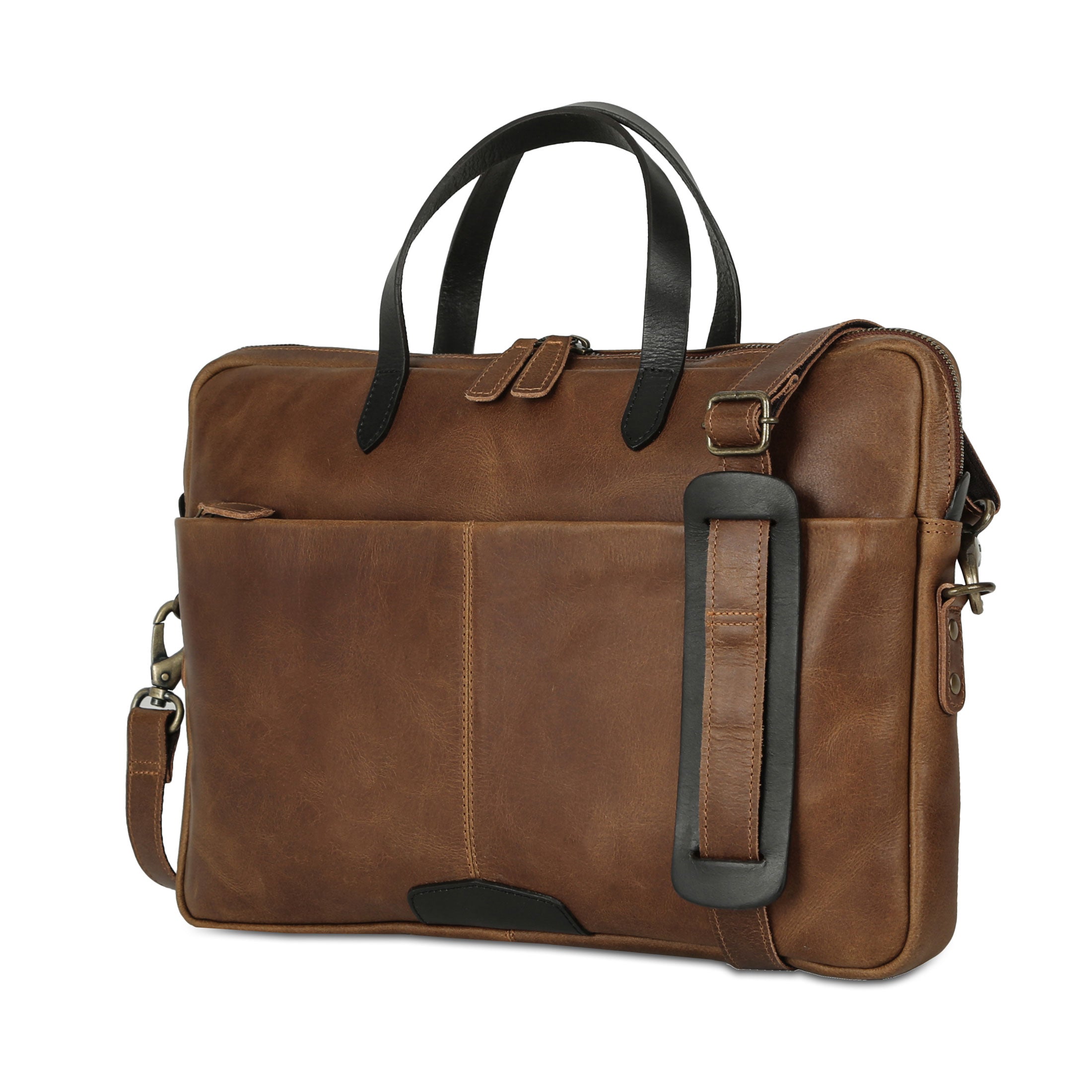 KomalC 15.5 Inch Leather Laptop Sleeve with Trolley Strap – Slim Genuine Leather Bag for 13", 14", 14.5" Laptops – Office Briefcase with Shoulder Strap & Organizer