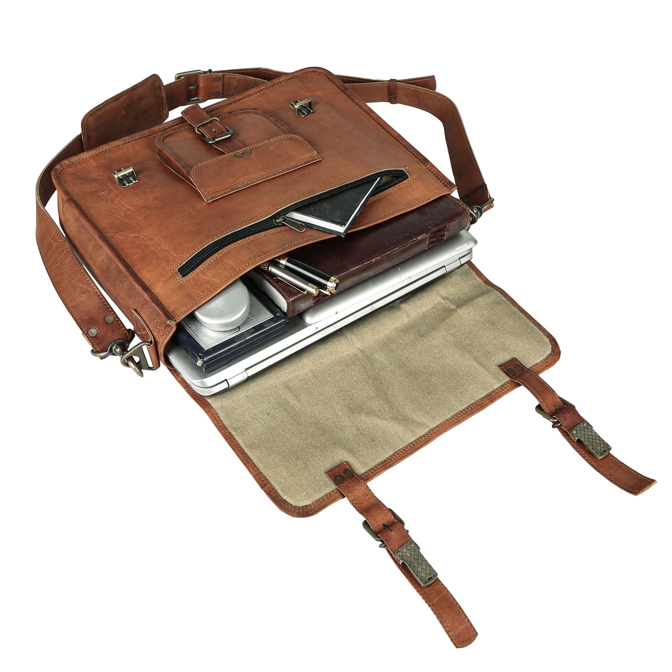 Vintage 15-Inch Laptop Messenger Bag – Leather Briefcase & Satchel for Men and Women