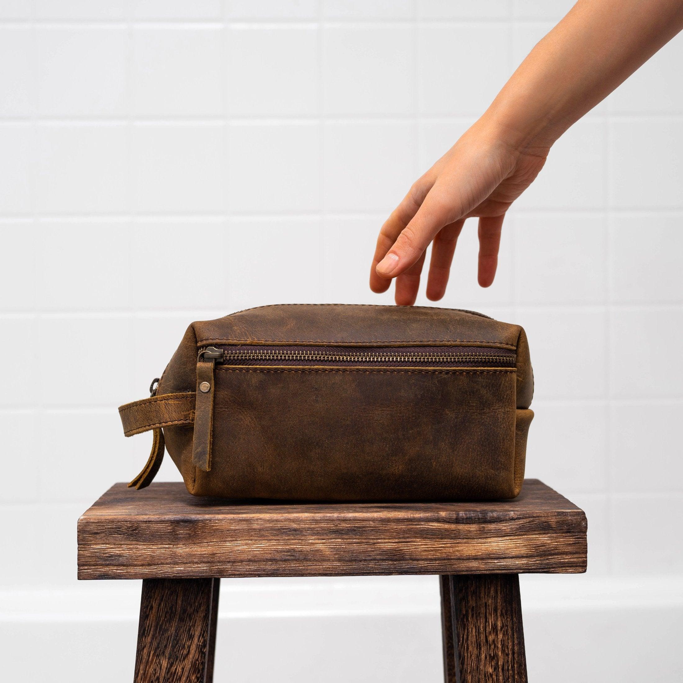 Leather dopp kit for men