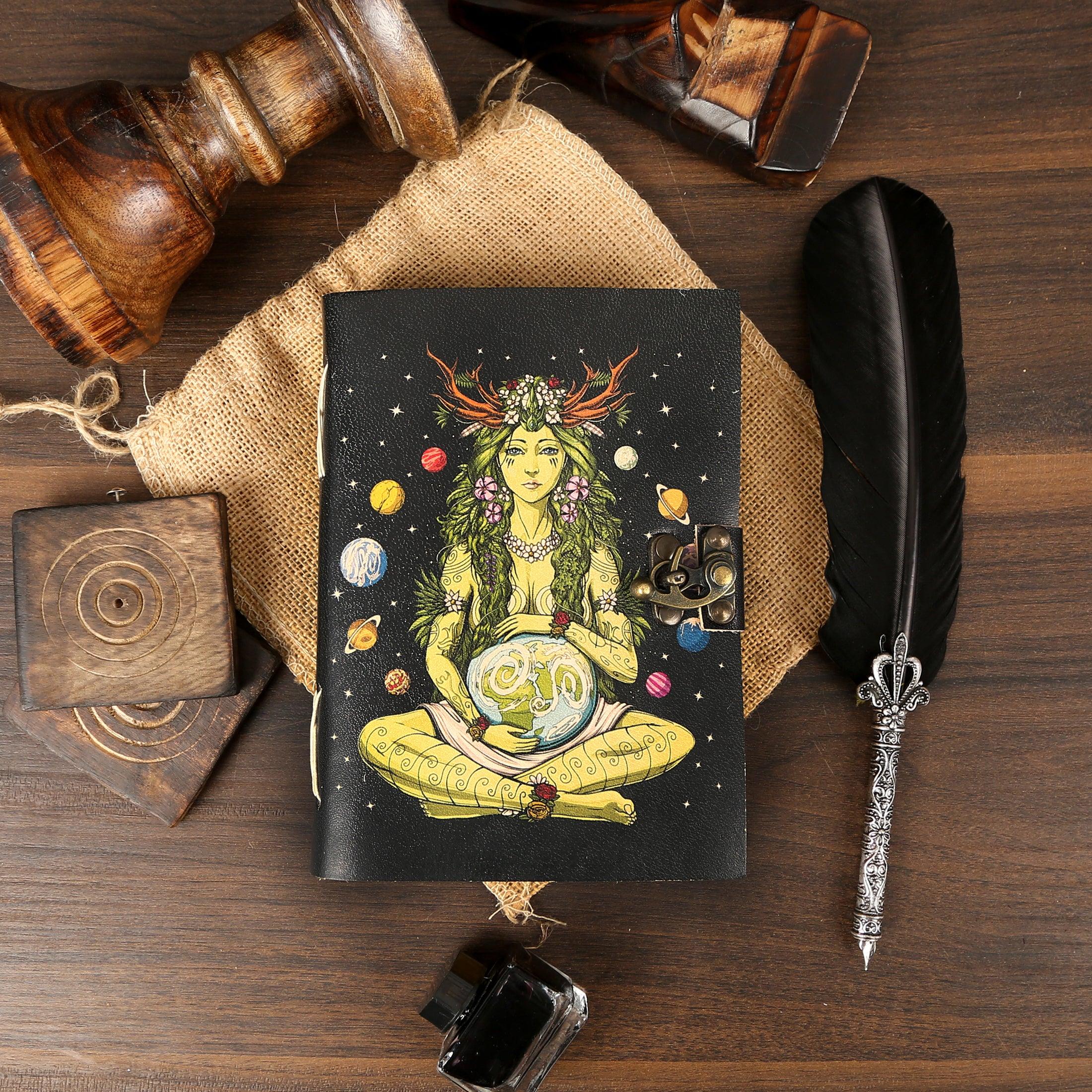 Leather Journal for Women and Men – Unlined Deckle Edge Paper, Book of Shadows, Hocus Pocus Writing Notebook, Diary, Sketchbook, Gifts for Artists