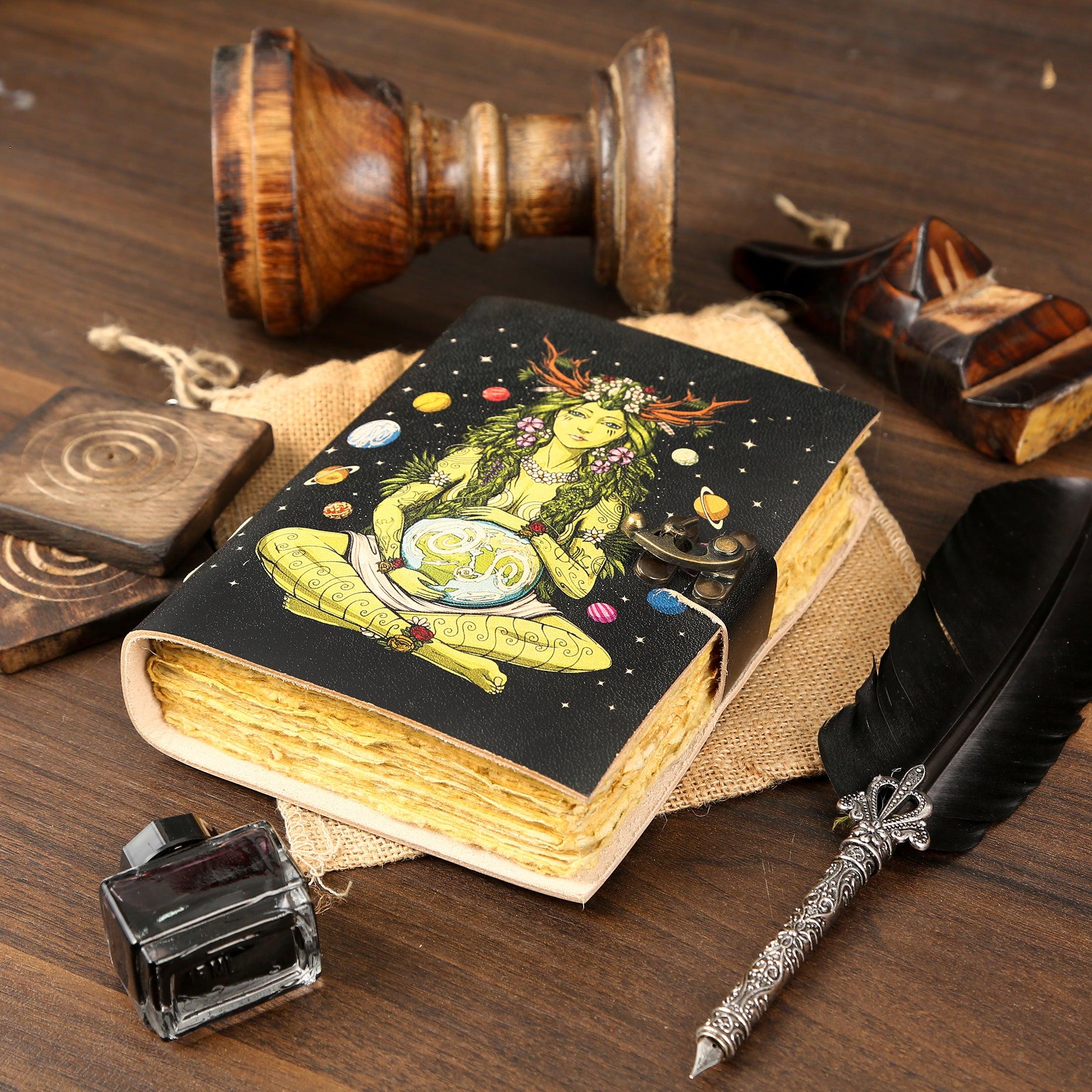 Leather Journal for Women and Men – Unlined Deckle Edge Paper, Book of Shadows, Hocus Pocus Writing Notebook, Diary, Sketchbook, Gifts for Artists