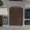 KomalC Leather Portfolio with Zipper Closure | Business Padfolio for Documents, Tablets & Accessories | Vintage Full-Grain Leather Organizer for Professionals