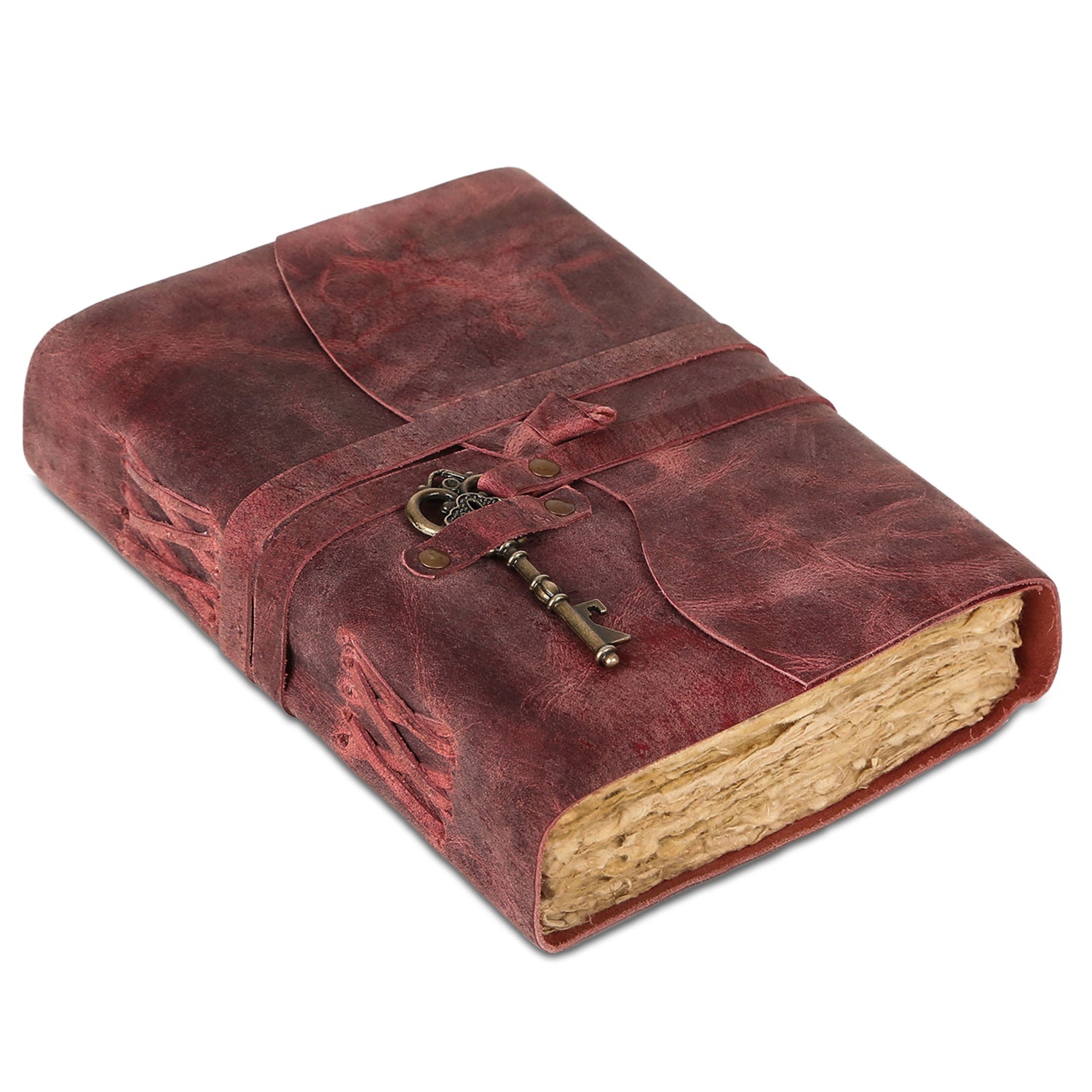 Leather Journal with unlined Deckle Edge Paper Vintage Key/ Handmade Writing Notebook Diary/ Bound Daily Notepad for Men & Women (Dusty Rose)