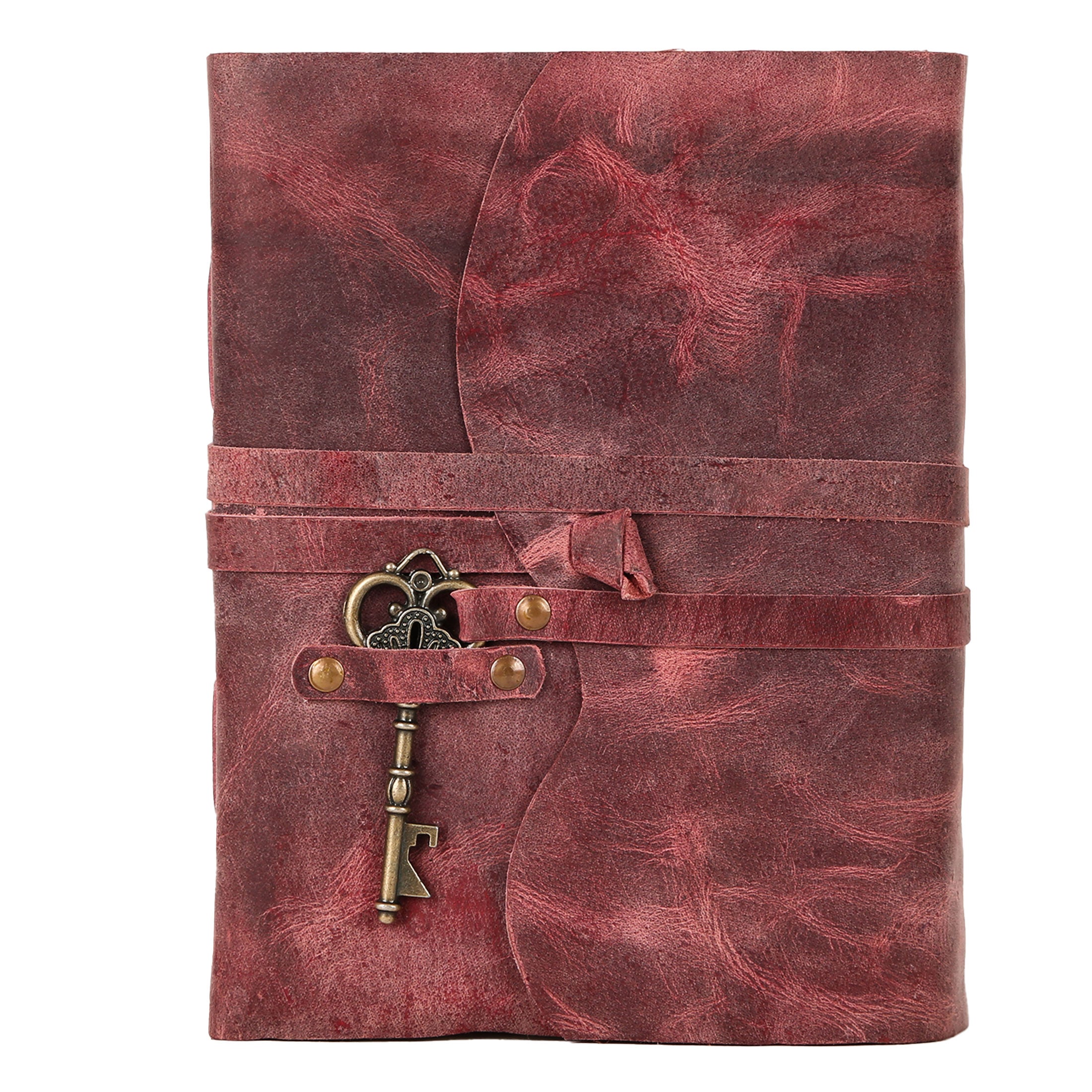 Leather Journal with unlined Deckle Edge Paper Vintage Key/ Handmade Writing Notebook Diary/ Bound Daily Notepad for Men & Women (Dusty Rose)